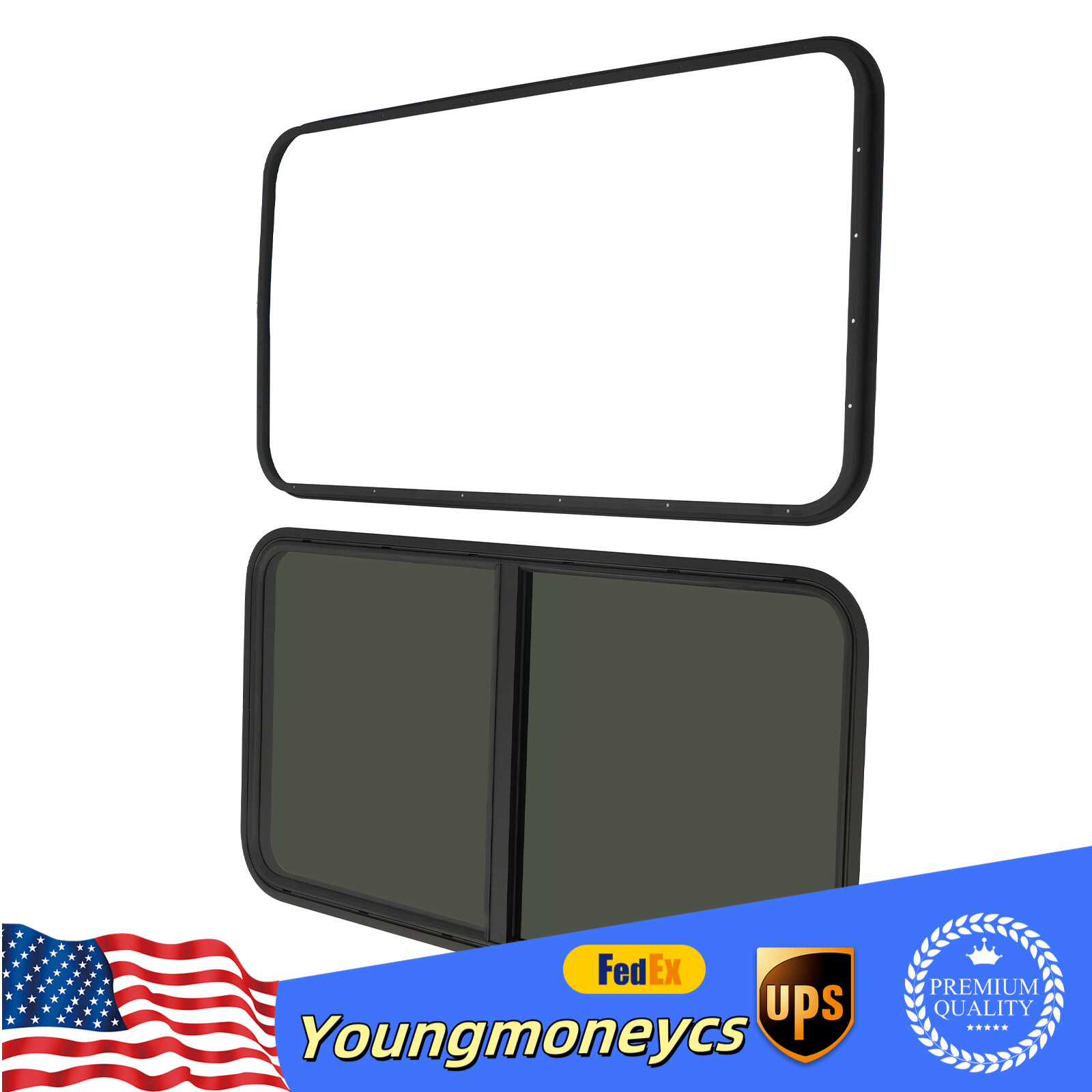 Horizontal Sliding RV Window 24″ W x 20″ H with Net Screen and Trim Ring Black