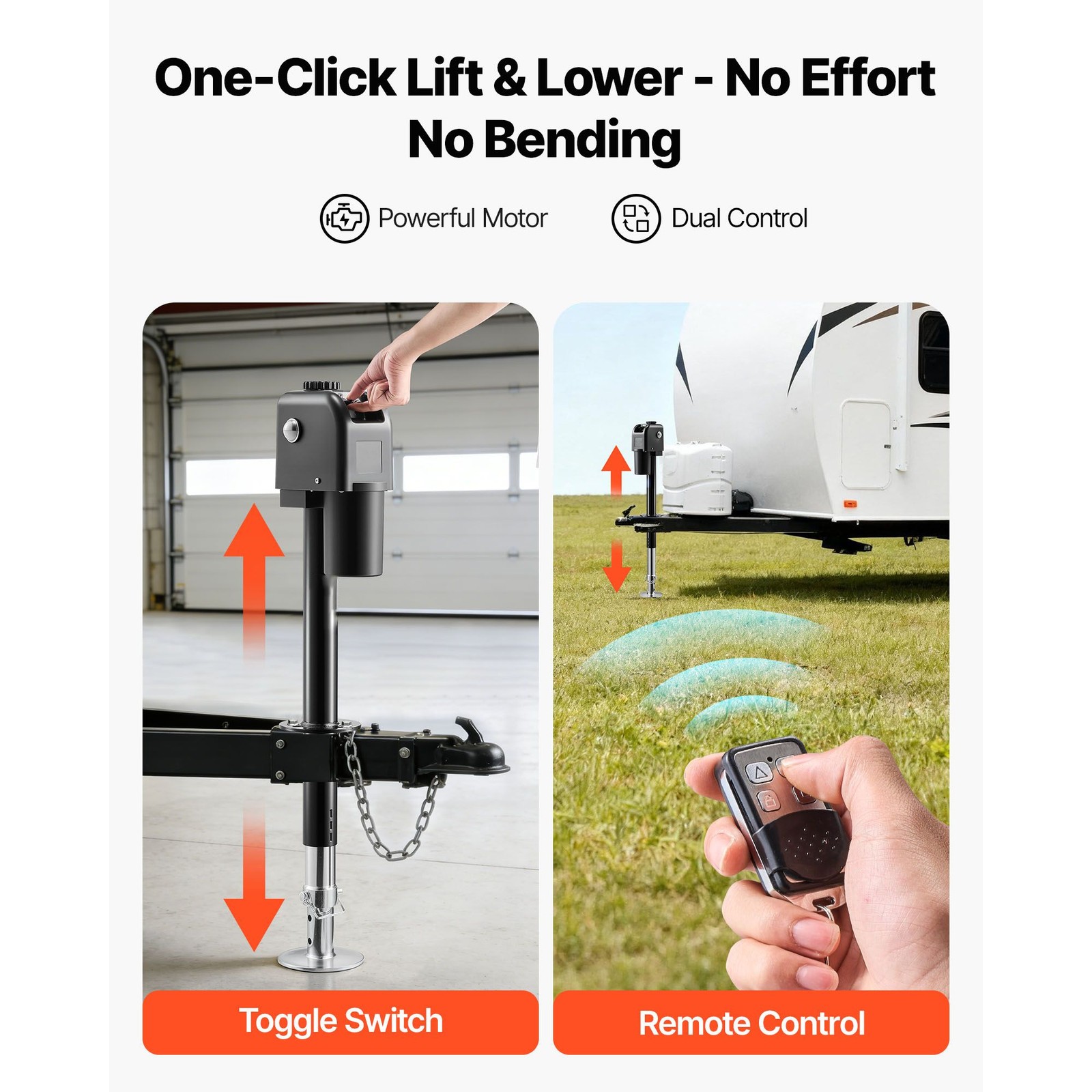 7500lb Electric Trailer Jack 12V Tongue Lift with Remote LED 9.84-33.85in