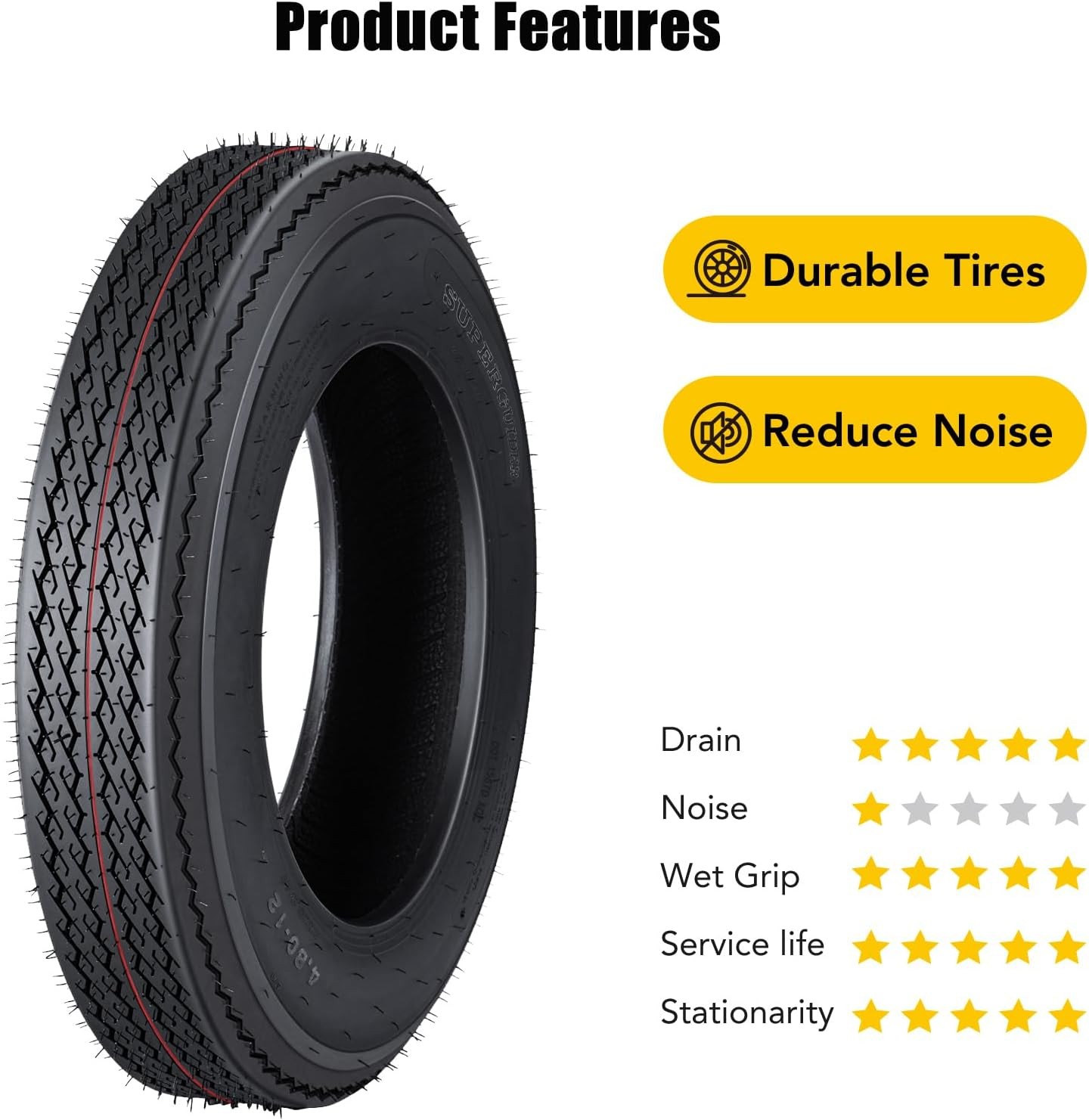 2 Pack 6Ply 4.80-12 Trailer Tires 4.80×12 4.8-12 Replacement Load Range C 4.8 12