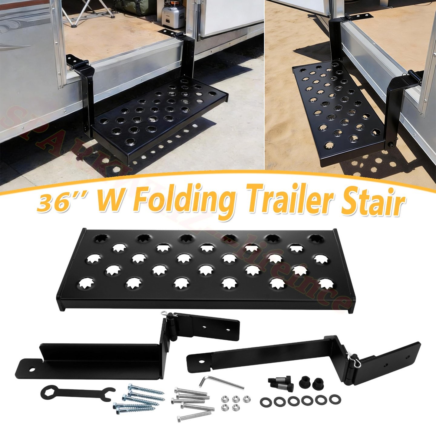 26″ W Folding Large Punch Plate Trailer Step Heavy Duty RV Step Camper Step NEW