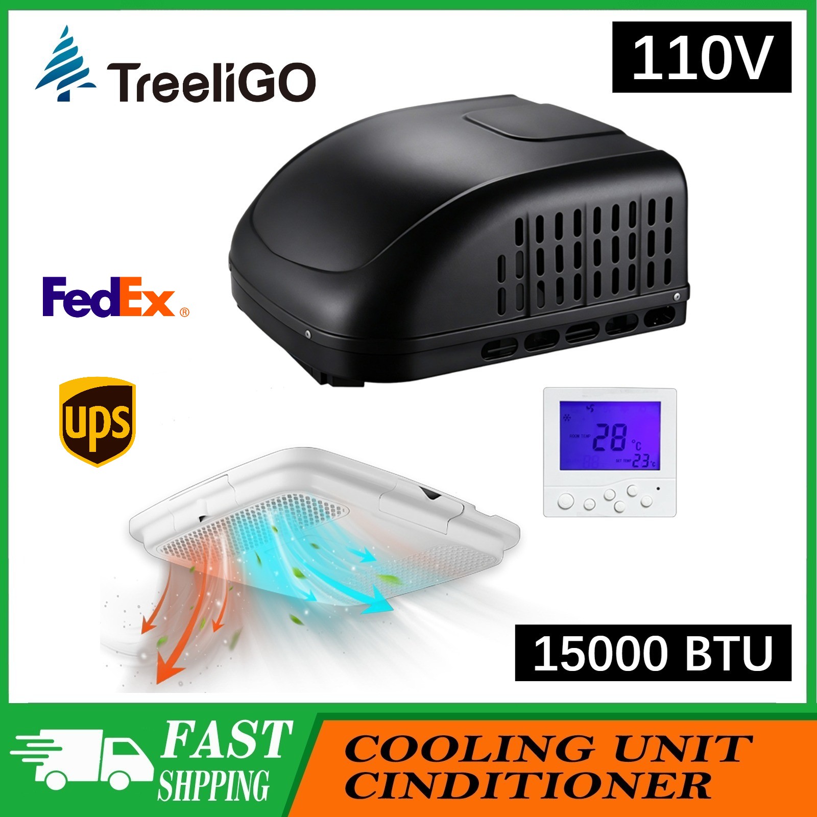 Treeligo 110V 15000BTU Heat&Cool Air Conditioner For RV Boat Van Camper Truck