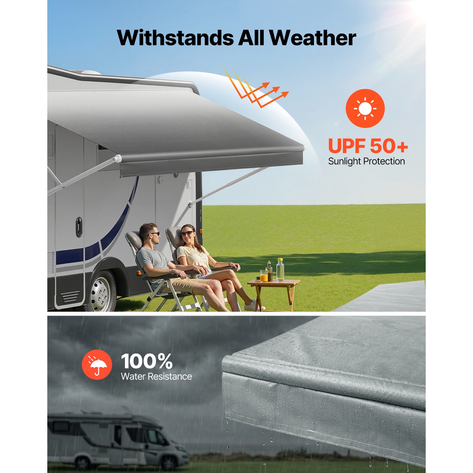 Uimoso Awning Fabric Replacement 18′ (Fabric 17’2″) Camper Trailer Gray Gradient