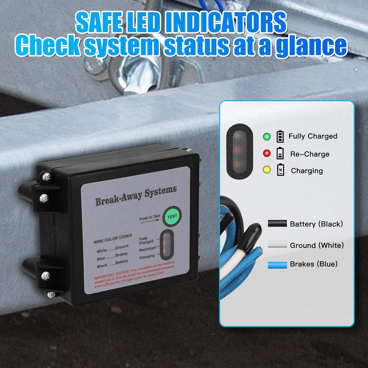 12V Trailer Breakaway Kit: Instant Brake Activation with LED Battery Monitor