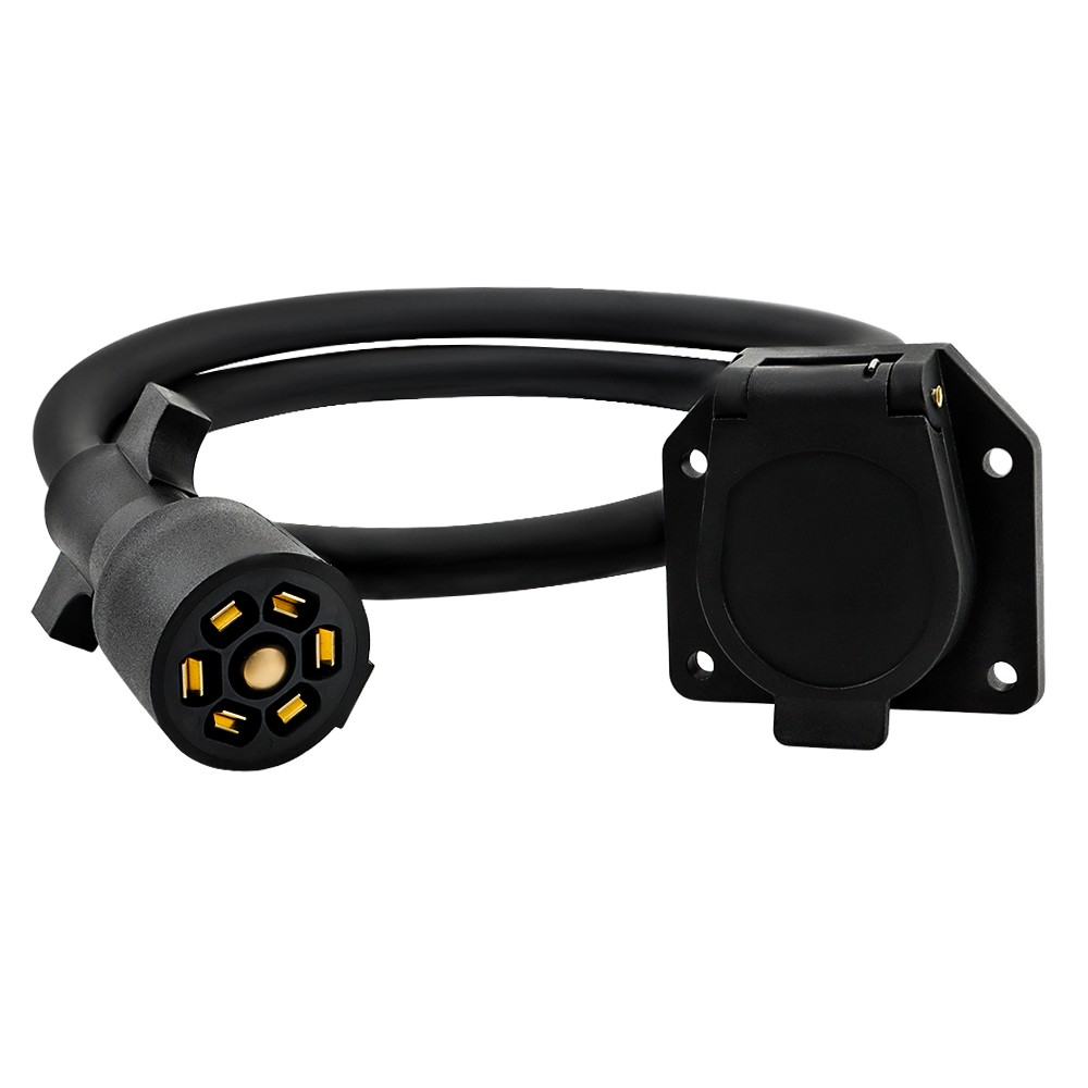 7 Way 7 Pin Trailer Extension Cord 4/6/8/10/12FT w/ Plug Double Prongs Connector