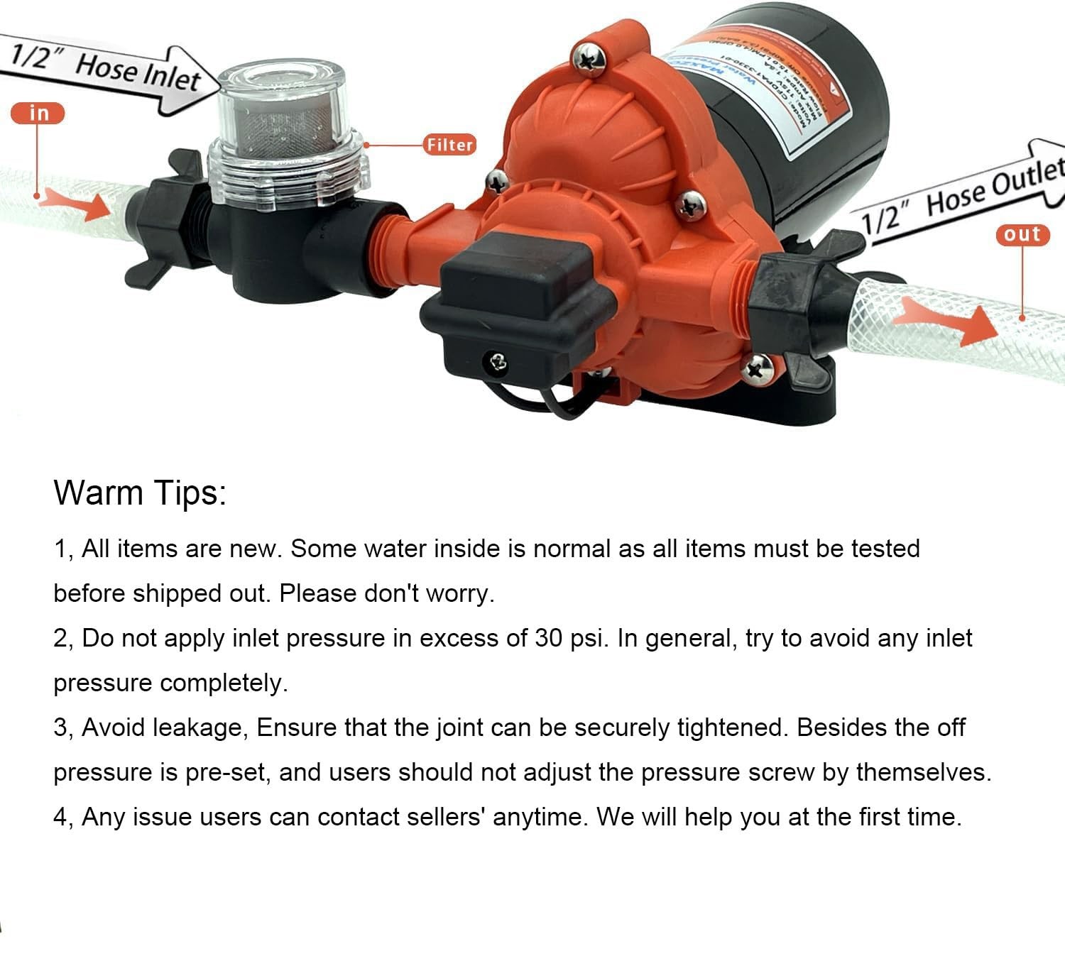 RV Fresh Water Diaphragm Pump 12 Volt DC 4.0 GPM 50PSI, On Demand…