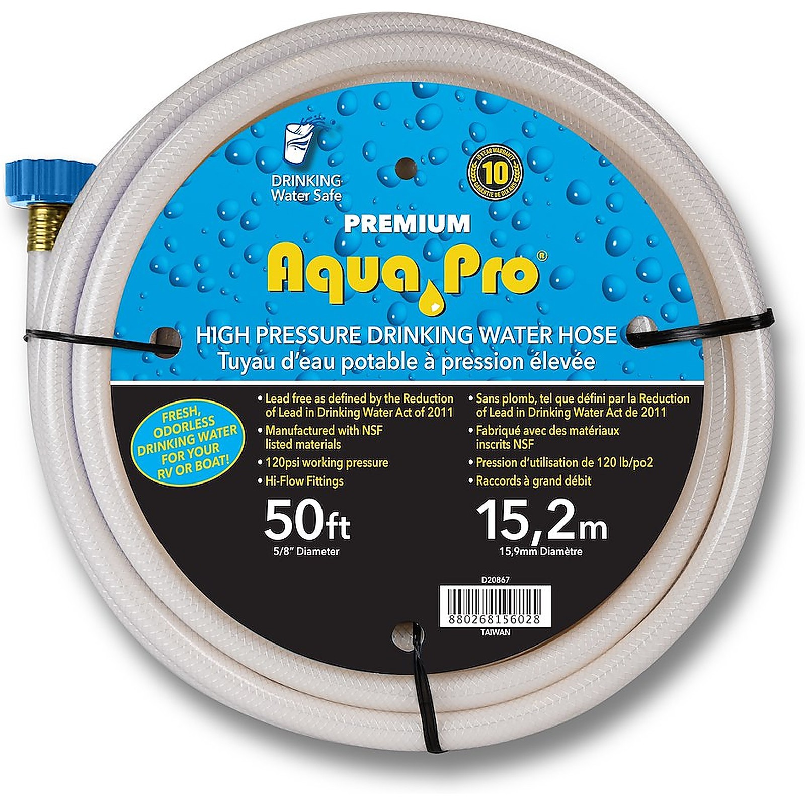 Fresh Water Hose Threaded Connection 5/8 Inch Id 50 Foot 120 Psi Nsf Approved