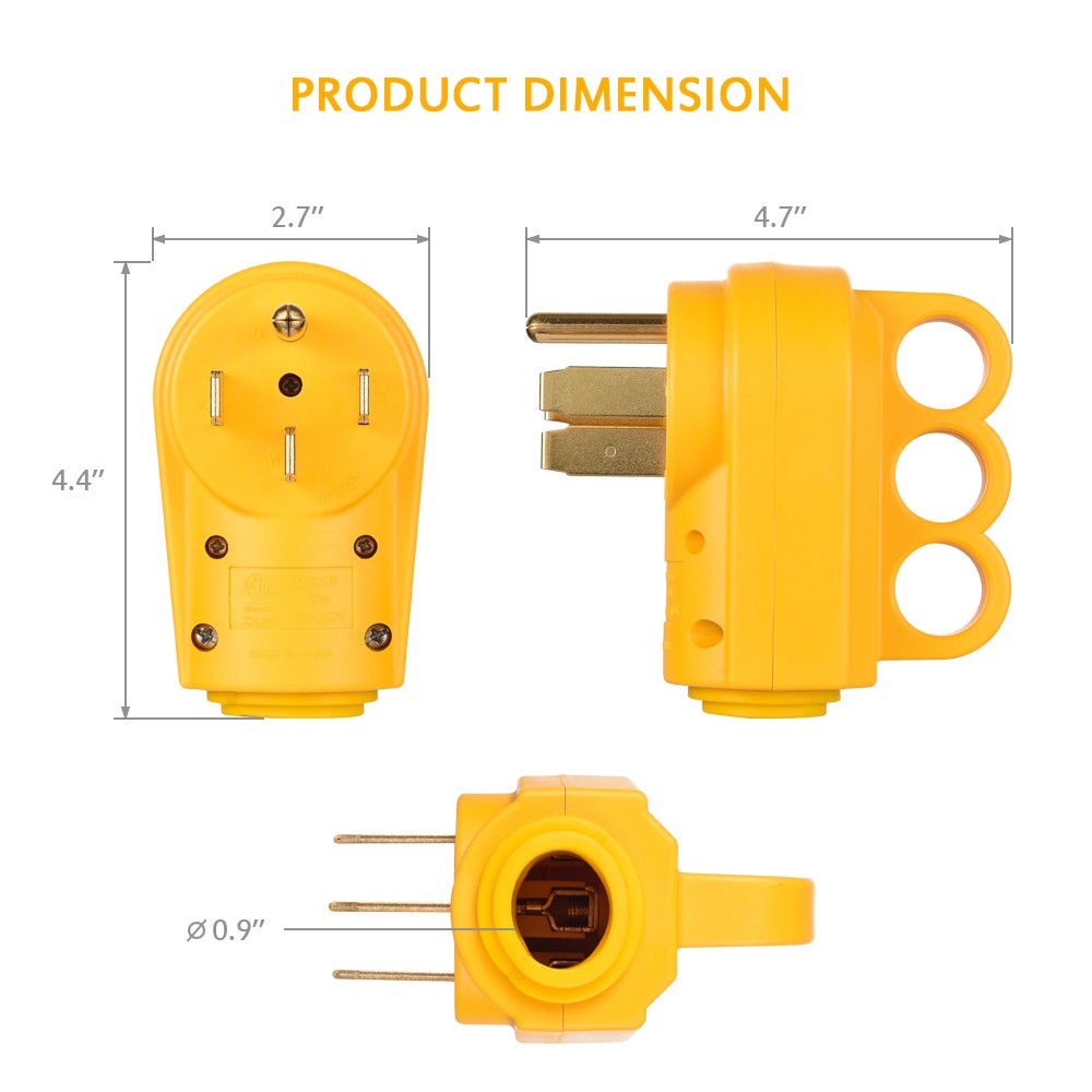50 Amp RV Plug Male, 125 250V RV Replacement Plug, Heavy Duty NEMA 14-50P
