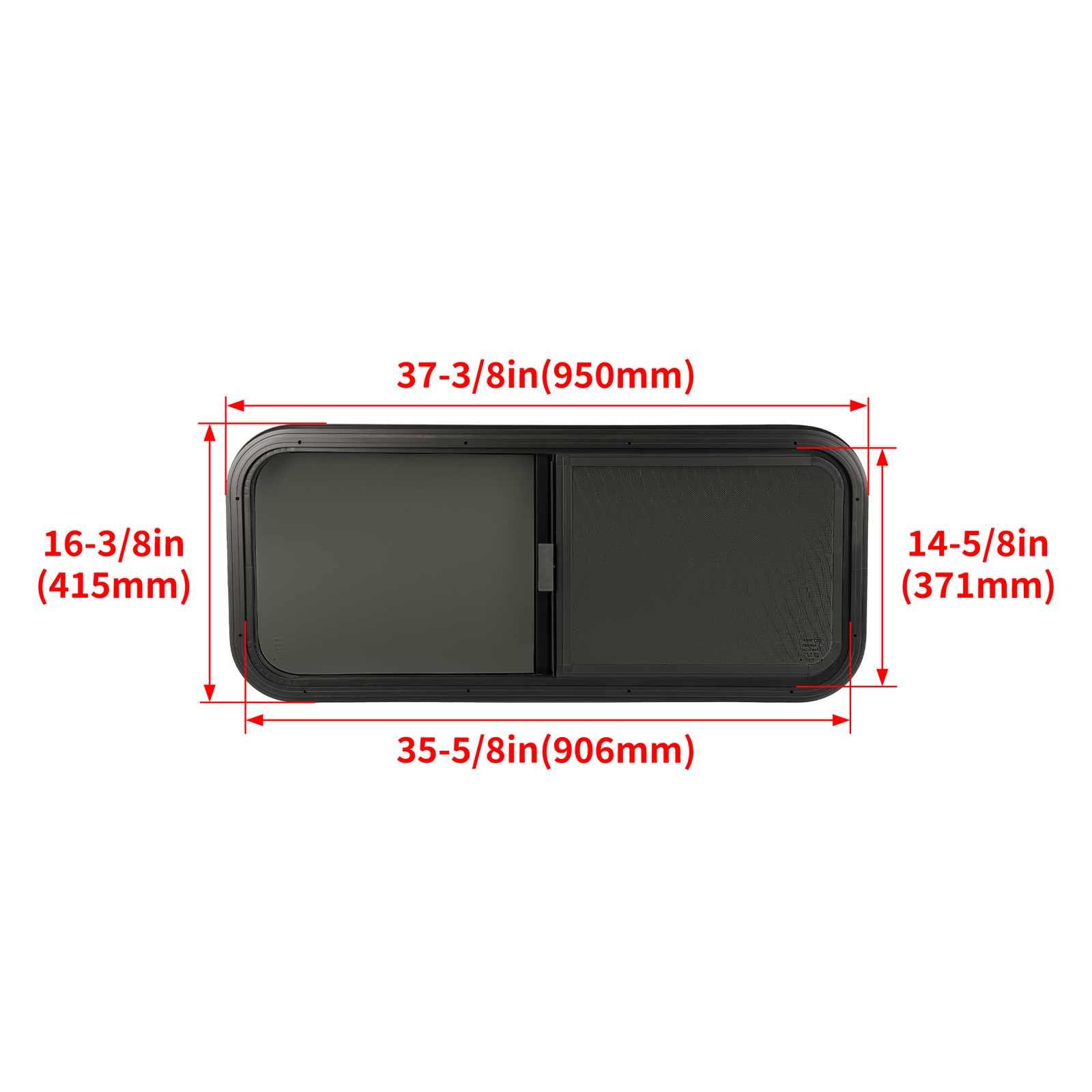 RV Window 36″ Width x 15″ Height Horizontal Slider For Cargo Trailer W/ Screen