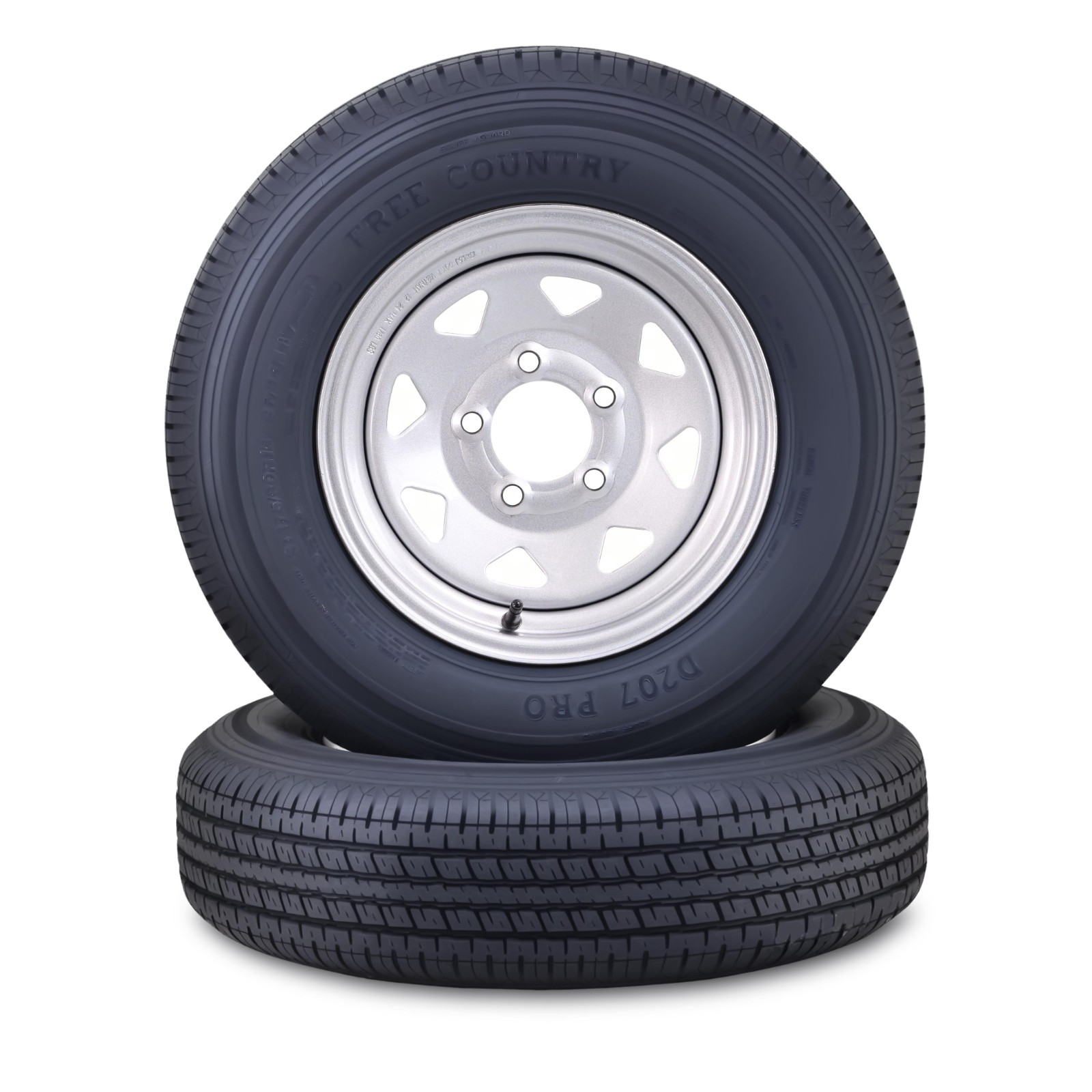 2 FC Trailer Tire Assembly ST175/80R13 8-Ply Silver Spoke Rim 5 Lug on 4.5″