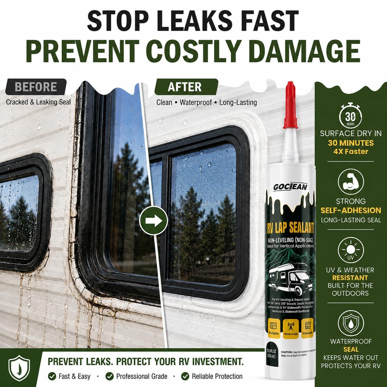 Gociean Non-Leveling RV Roof Sealant, Lap Sealant for Roofs, Clear