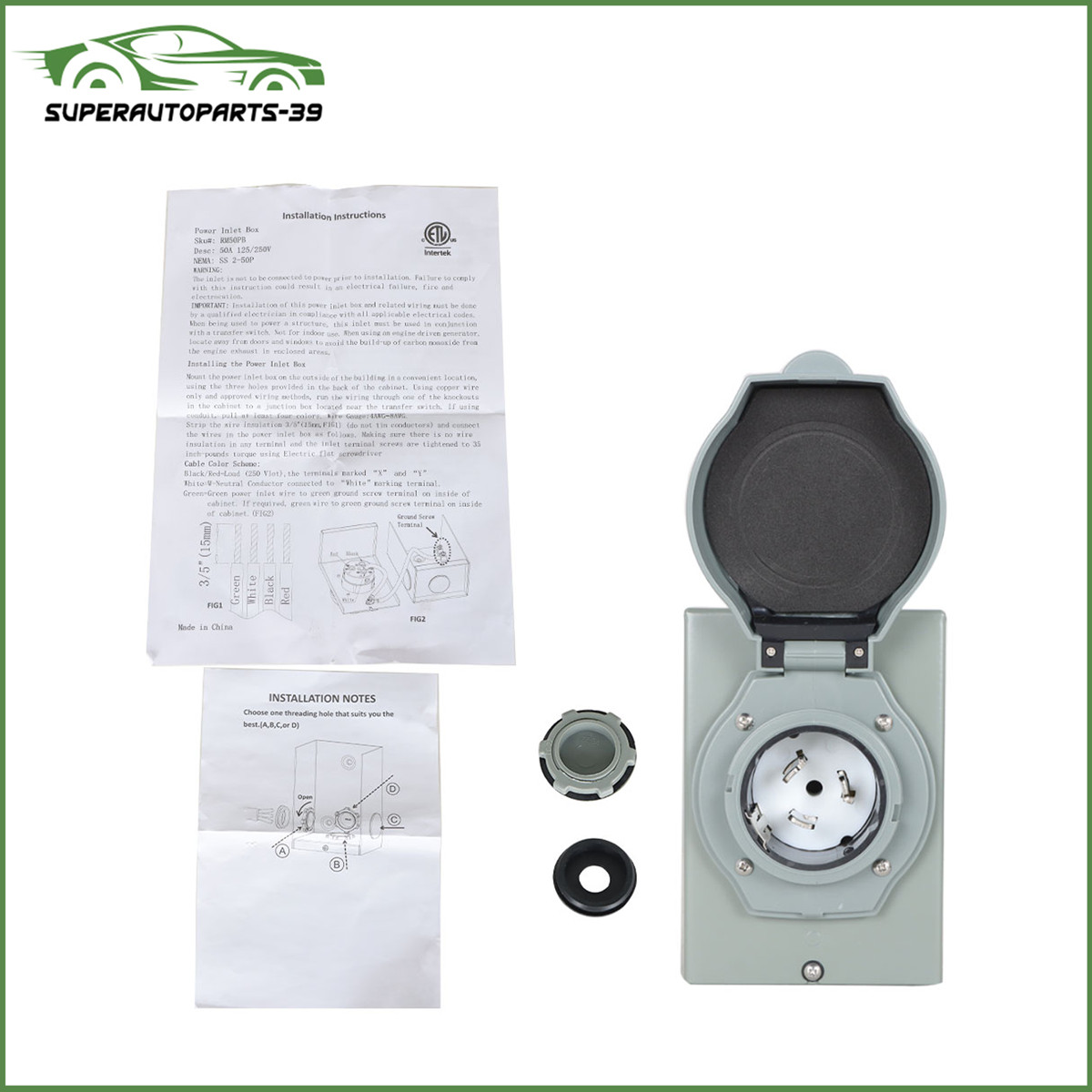 For 50 A 3Prong Generator Inlet Box NEMA SS2-50P Power Inlet Box 125/250 Volt