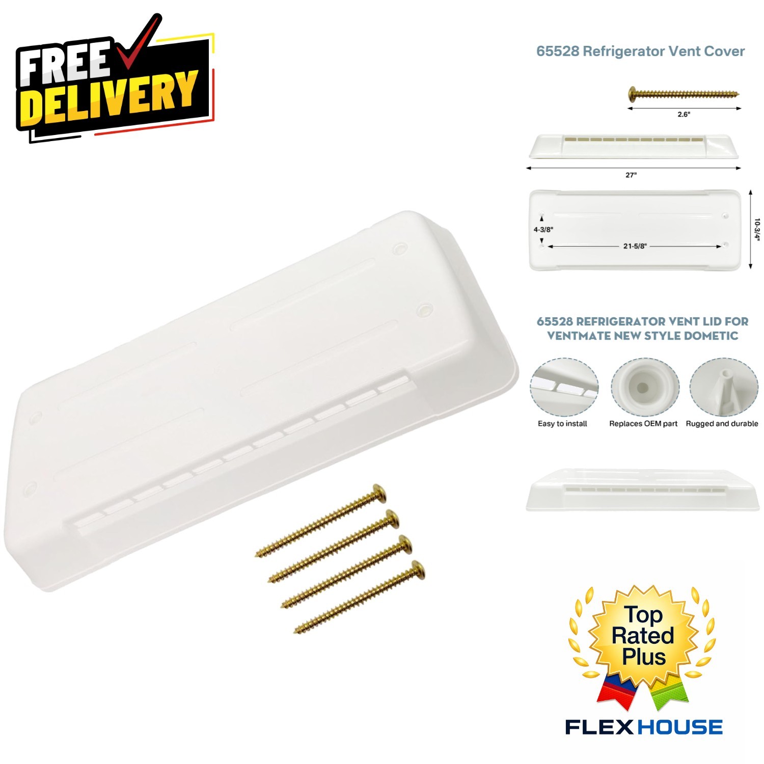 Easy-Install White 65528 Vent Lid for Dometic RV Refrigerators – 25-1/2″ x 10″