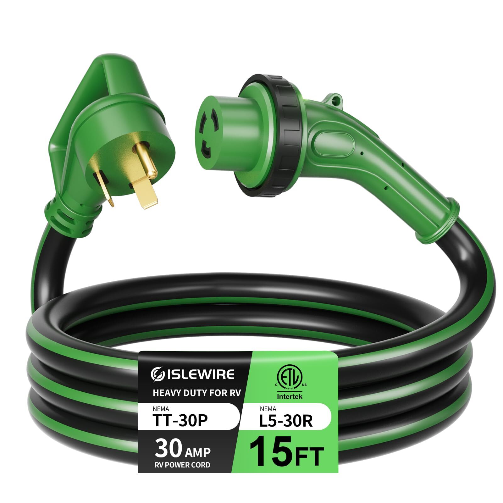 30 Amp RV Power Cord 15 Feet 10 Gauge with LED Indicator Twist Connector