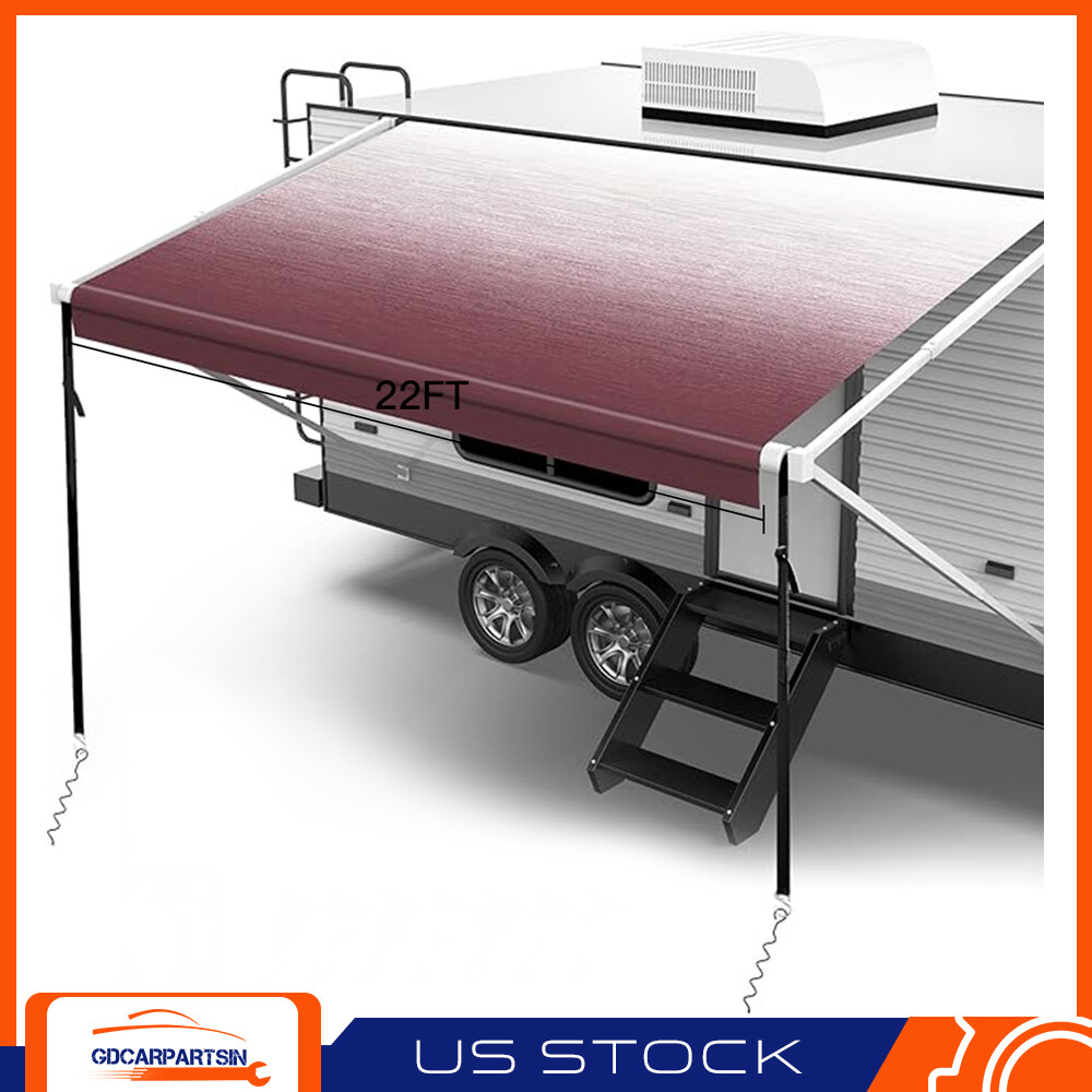22FT(Fabric 21.1′) RV Awning Fabric Replacement Vinyl Duty Weatherproof Pink