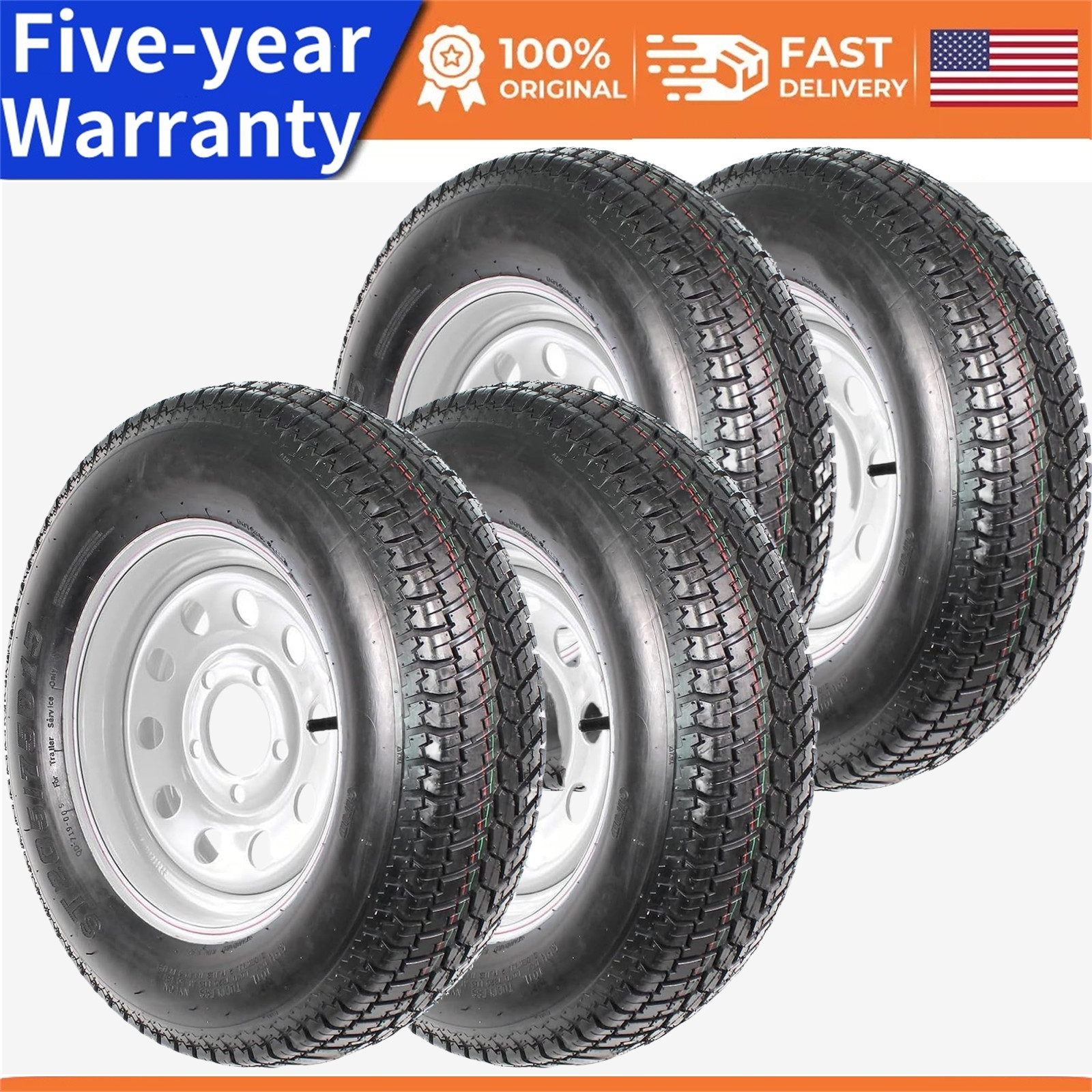 🔥Set of 4 ST205/75D15 Trailer Tires & Wheels 5Lug Load Range C 15″ Rim Fuel-sav