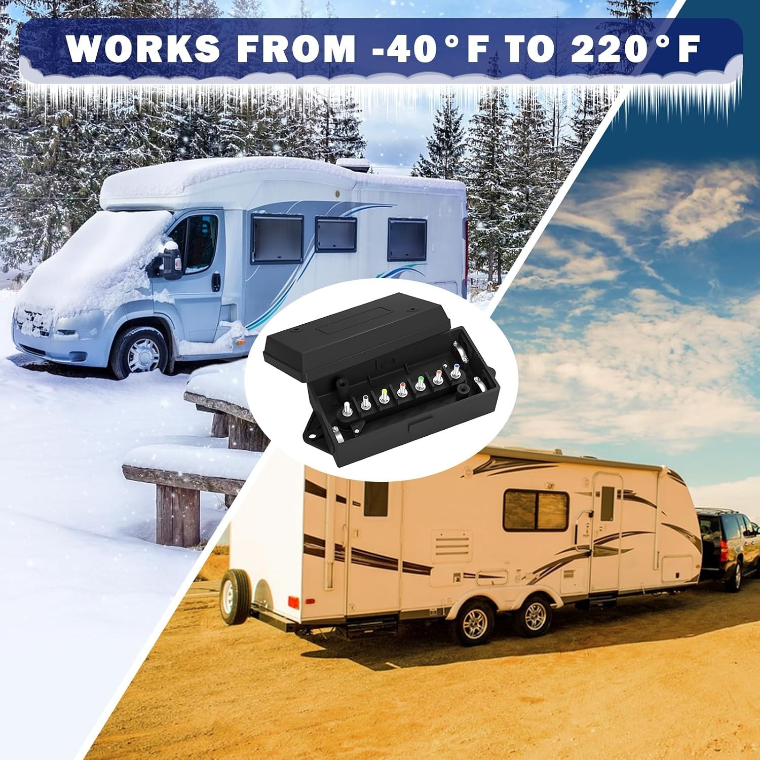 Complete 7-Pin Trailer Junction Box Set with Installation Accessories for RVs