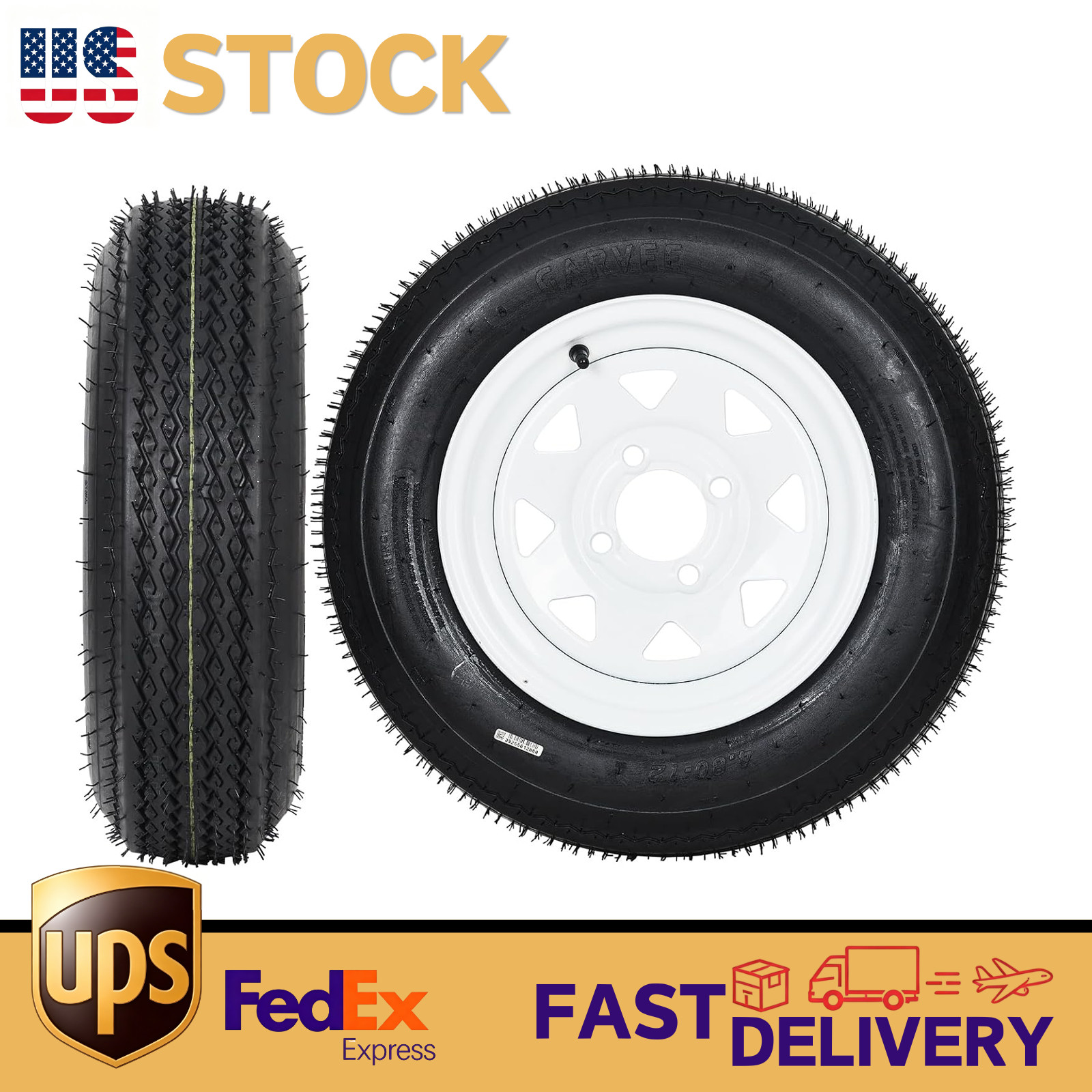 Pack 2 480-12 Trailer Tires & Wheel 4.80-12 6PR Tires 4 Lug on 4” Load Range C
