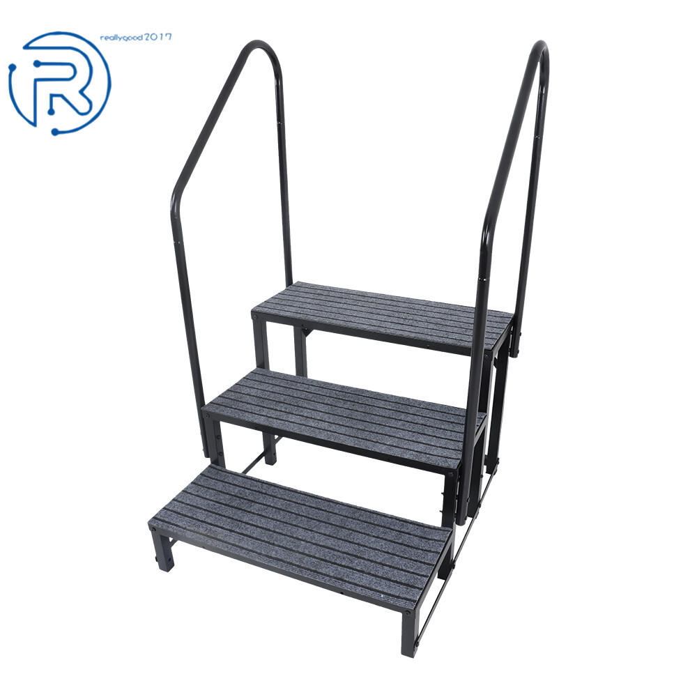 2-3-4 Steps RV Camper Steps Outdoor Stairs Mobile Home Steps with Handrails+Mats