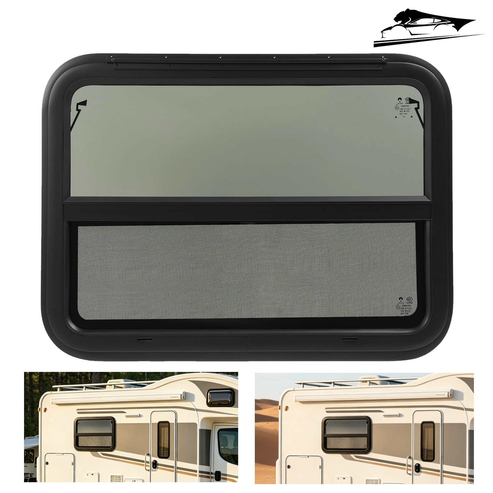 32″ W x 23.5″ H RV Window Vertical Slider Hinging Exit Trailer Dark Screen