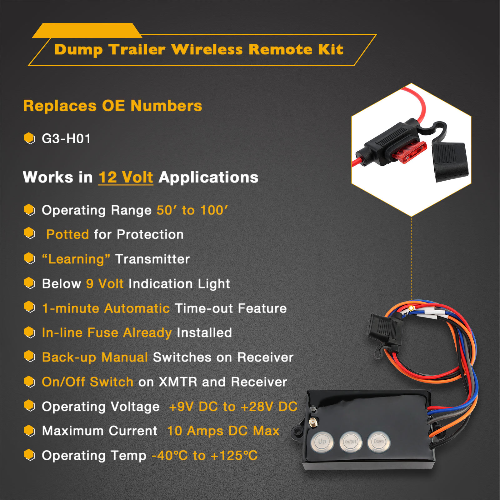 G3-H01 Dump Trailer Wireless Remote Control System Kit Hydraulic Lift Winch Tilt