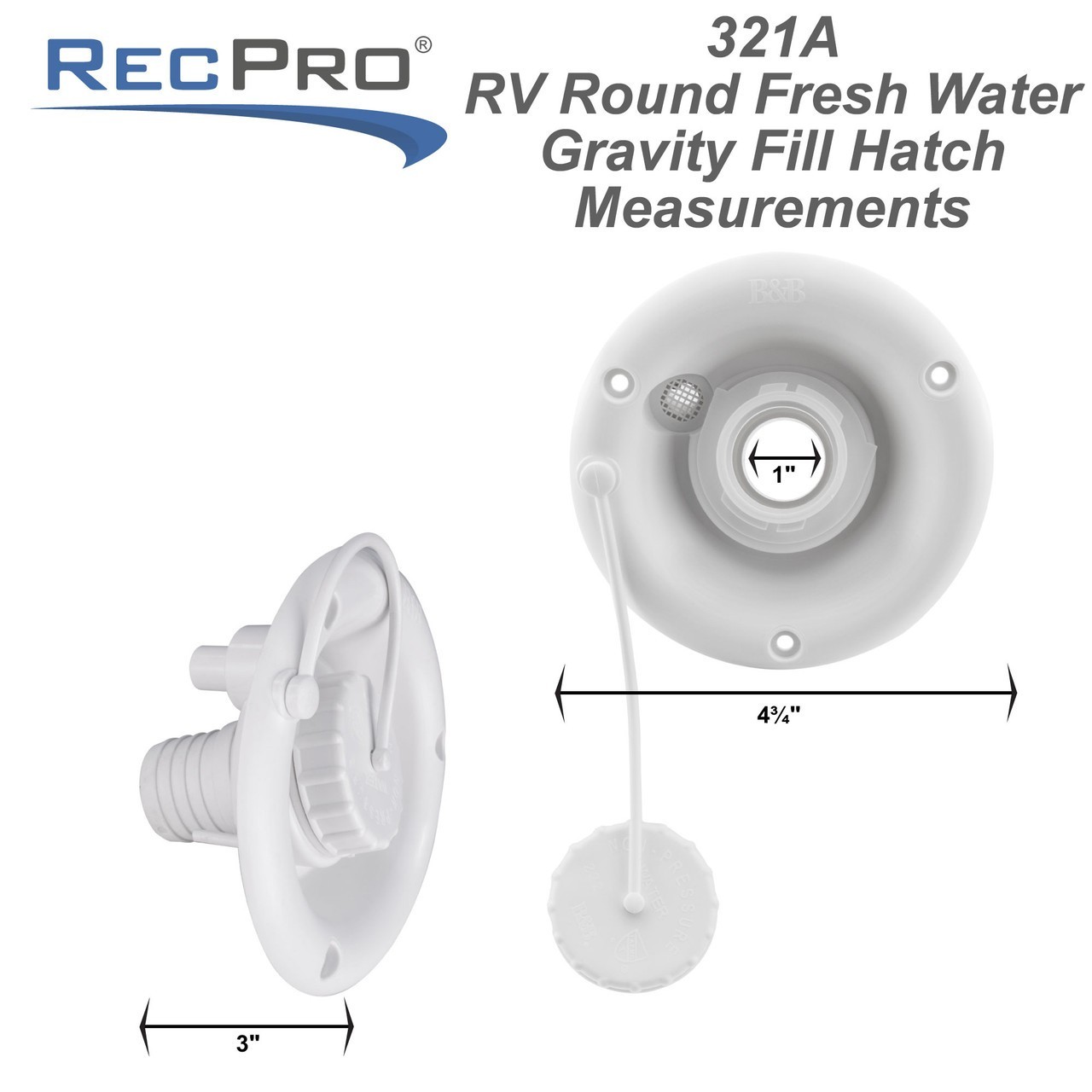 White RV Round Fresh Water Gravity Fill Hatch Water Tank Spout | Made in America