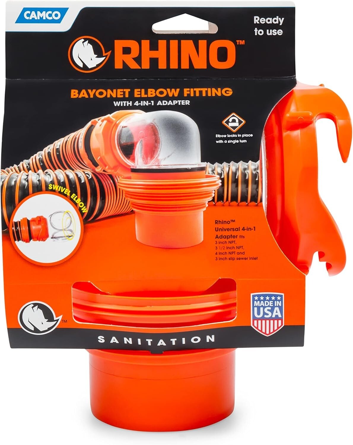 Clear RhinoFlex RV Sewer Hose Elbow – 360° Fitting Rotation & Versatile Adapter