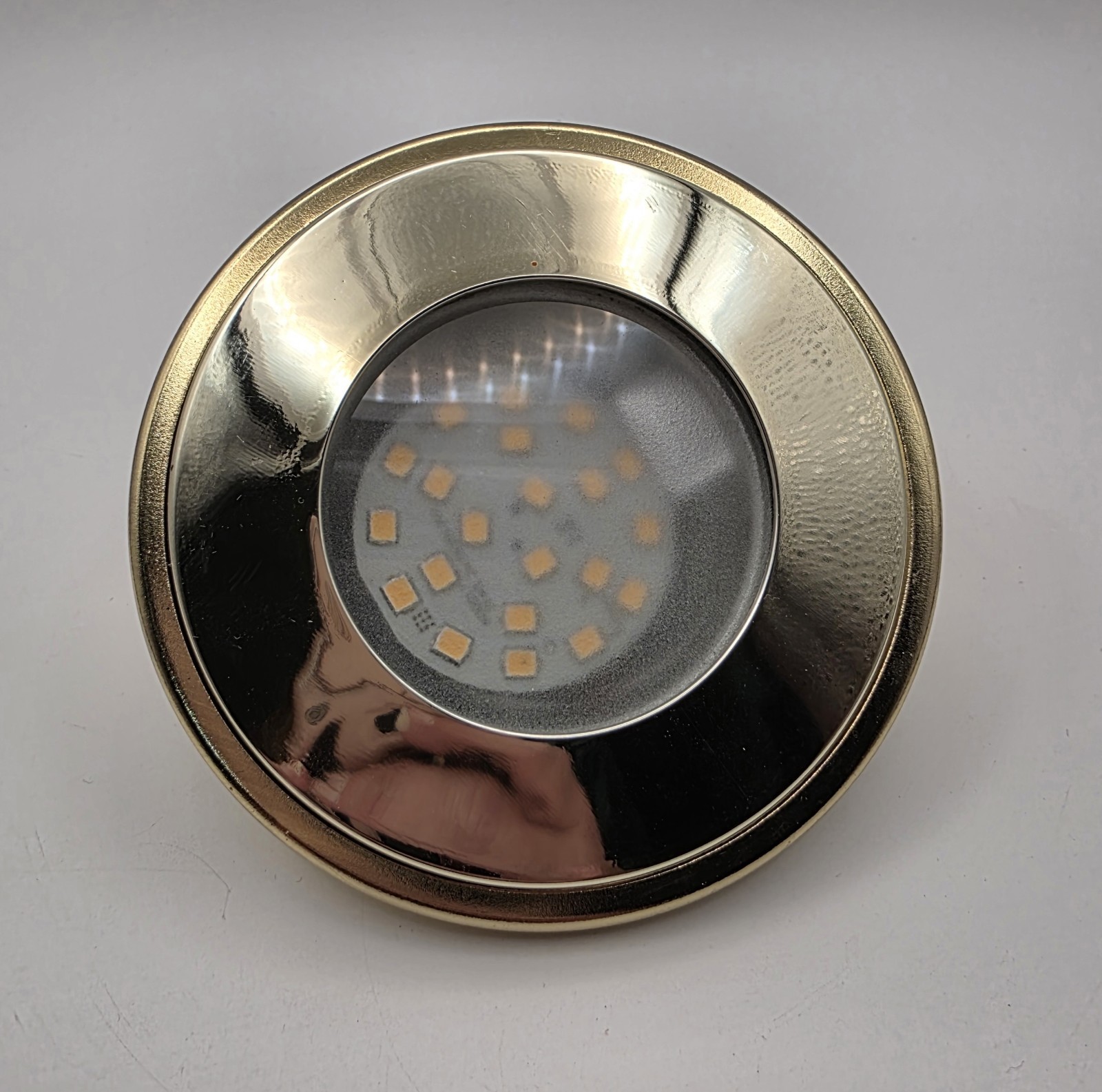 Cabinet RV Puck Light Gold Tone 12V Interior Motorhome Country Coach