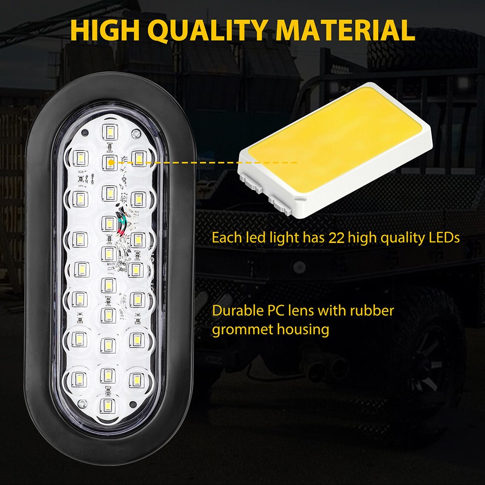 2X 6″ Oval White 22 LED Trailer Truck Reverse Backup Tail Lights Clear Lens 12V