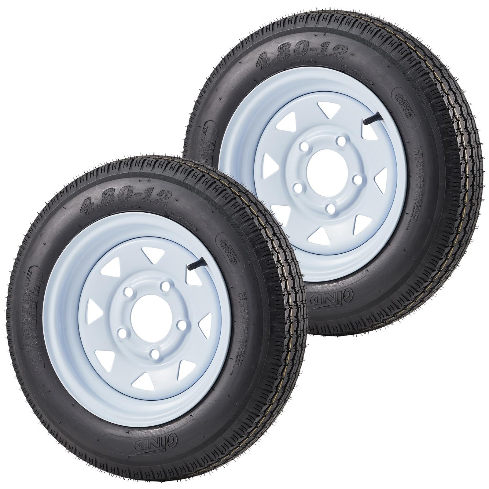 2 Pack 4.80-12 Trailer Tires with 12″ Rims 5 Lug on 4.5″ Center Bore 2.95″ 6Ply