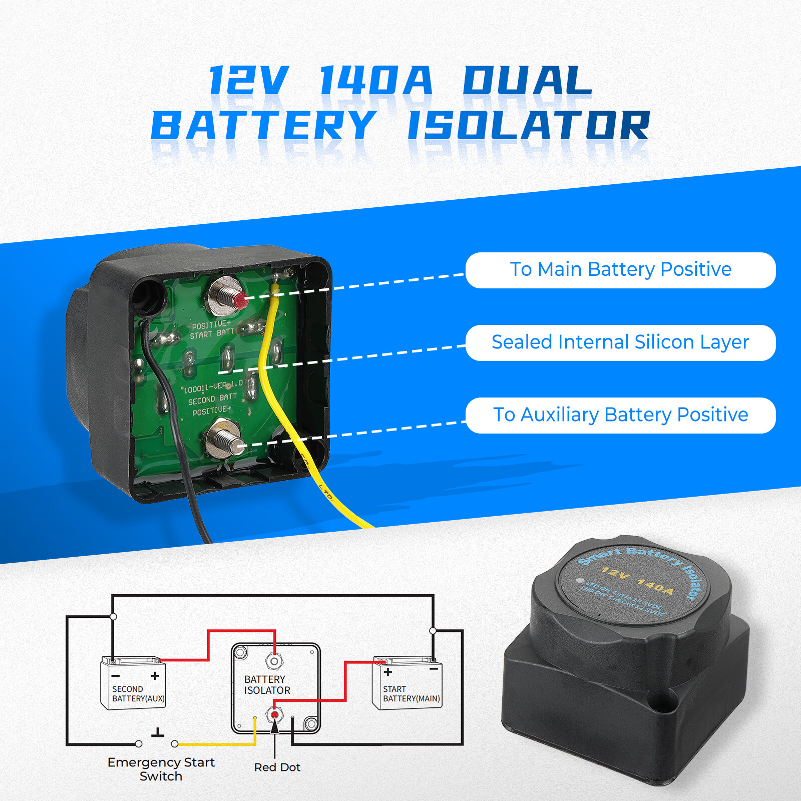 Dual Battery Isolator Connect & Monitor Kit with Voltage Sensitive Relay for UTV
