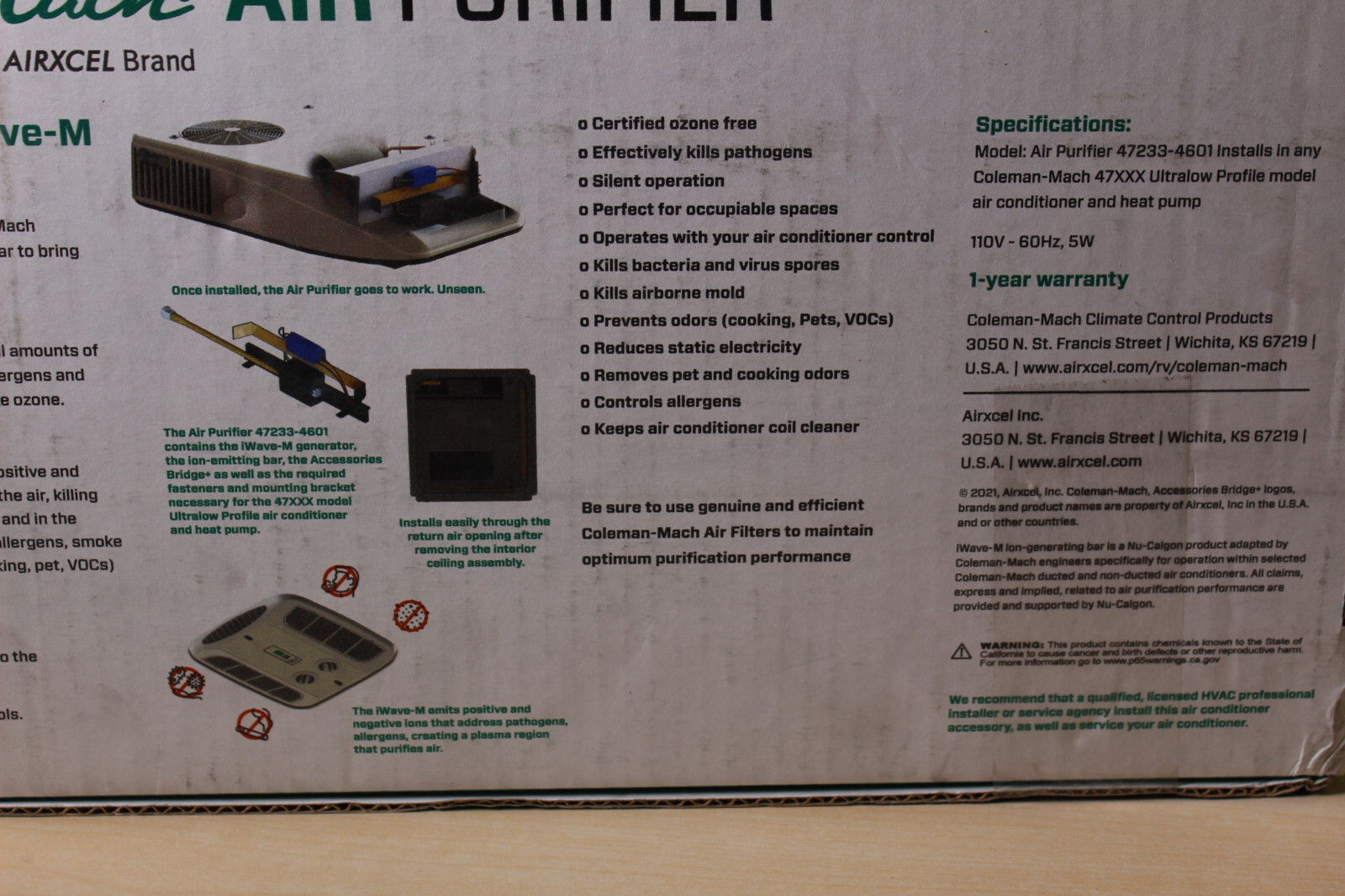 Brand new COLEMAN RVP 47233-4601 Iwave-M Air Purifier MacH 8