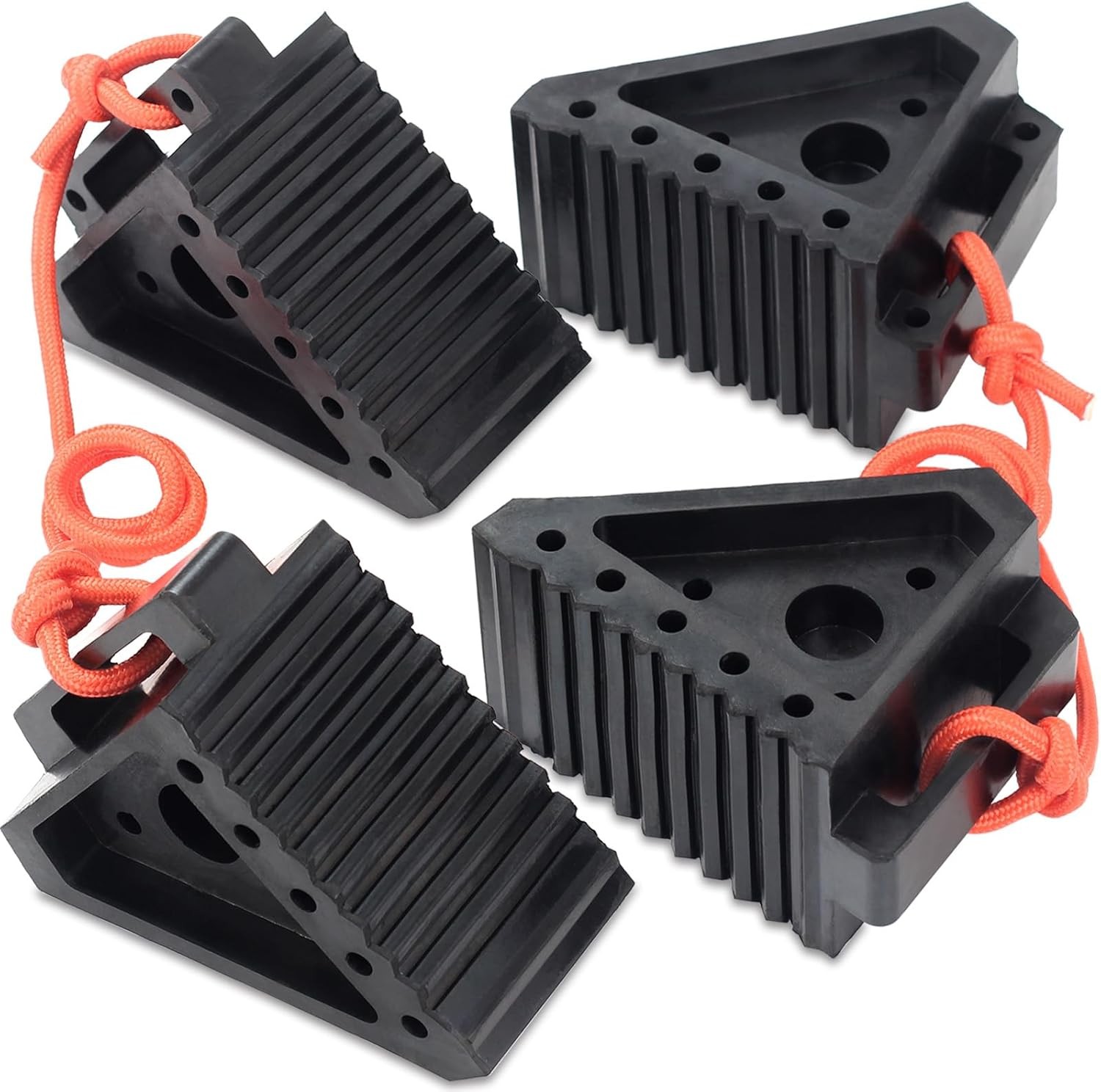 OULEME Premium Rubber Wheel Chocks with Carry Handles, 8.5″ x 4″ x 6″ (4-Pack)