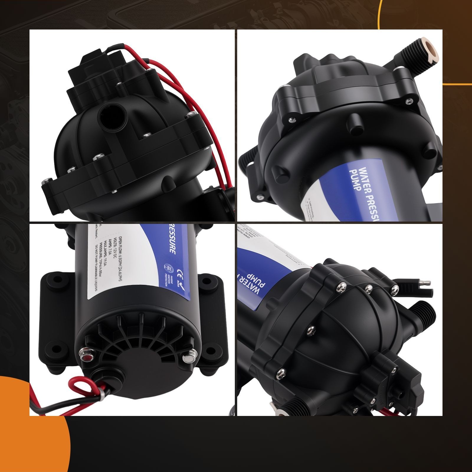 12 V Water Pump 6.5GPM for RV Yacht Camper Garden Self-Priming 15-70 PSI