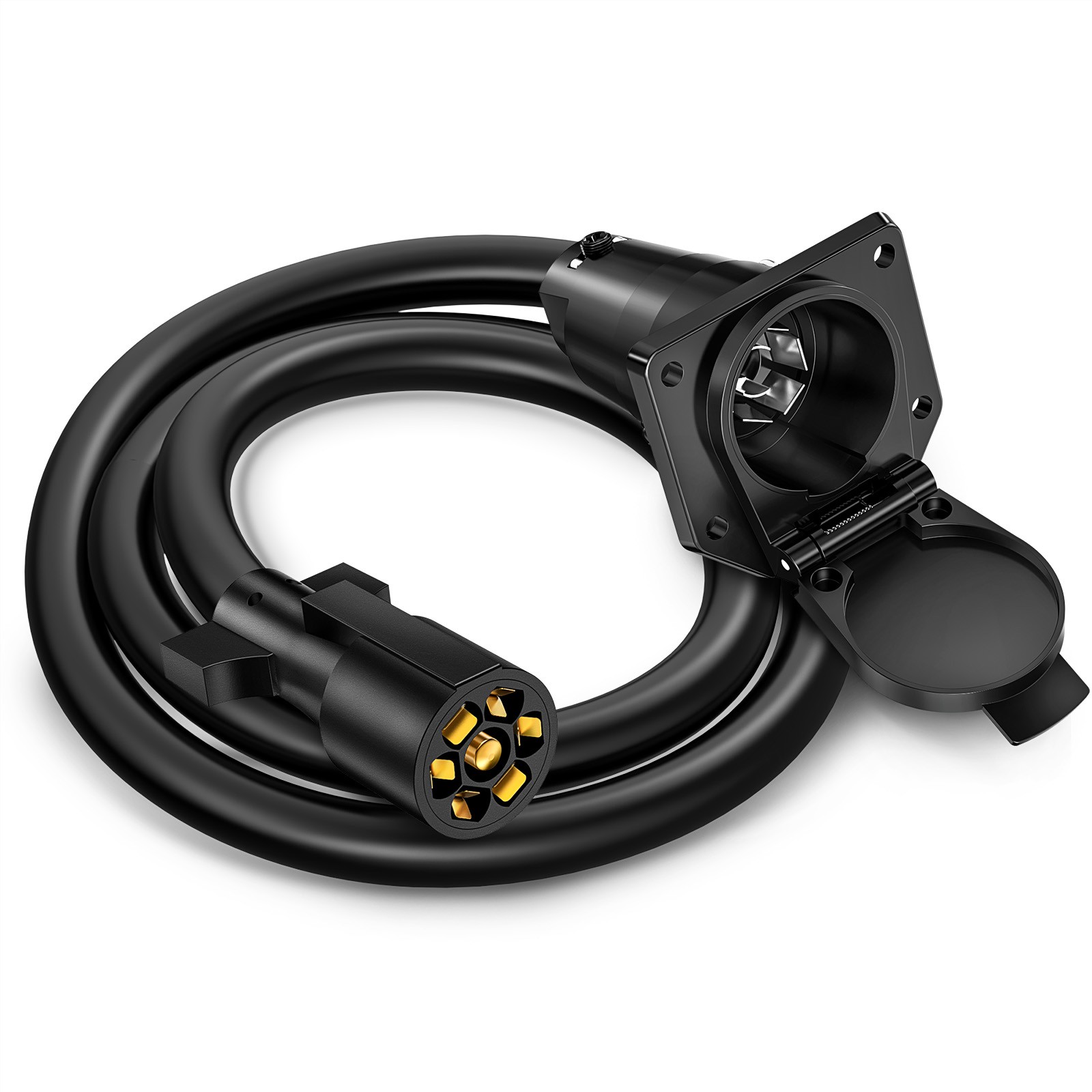8FT 7 Way Trailer Plug Socket Extension Cable 7 Blade RV Wiring Connector Cord