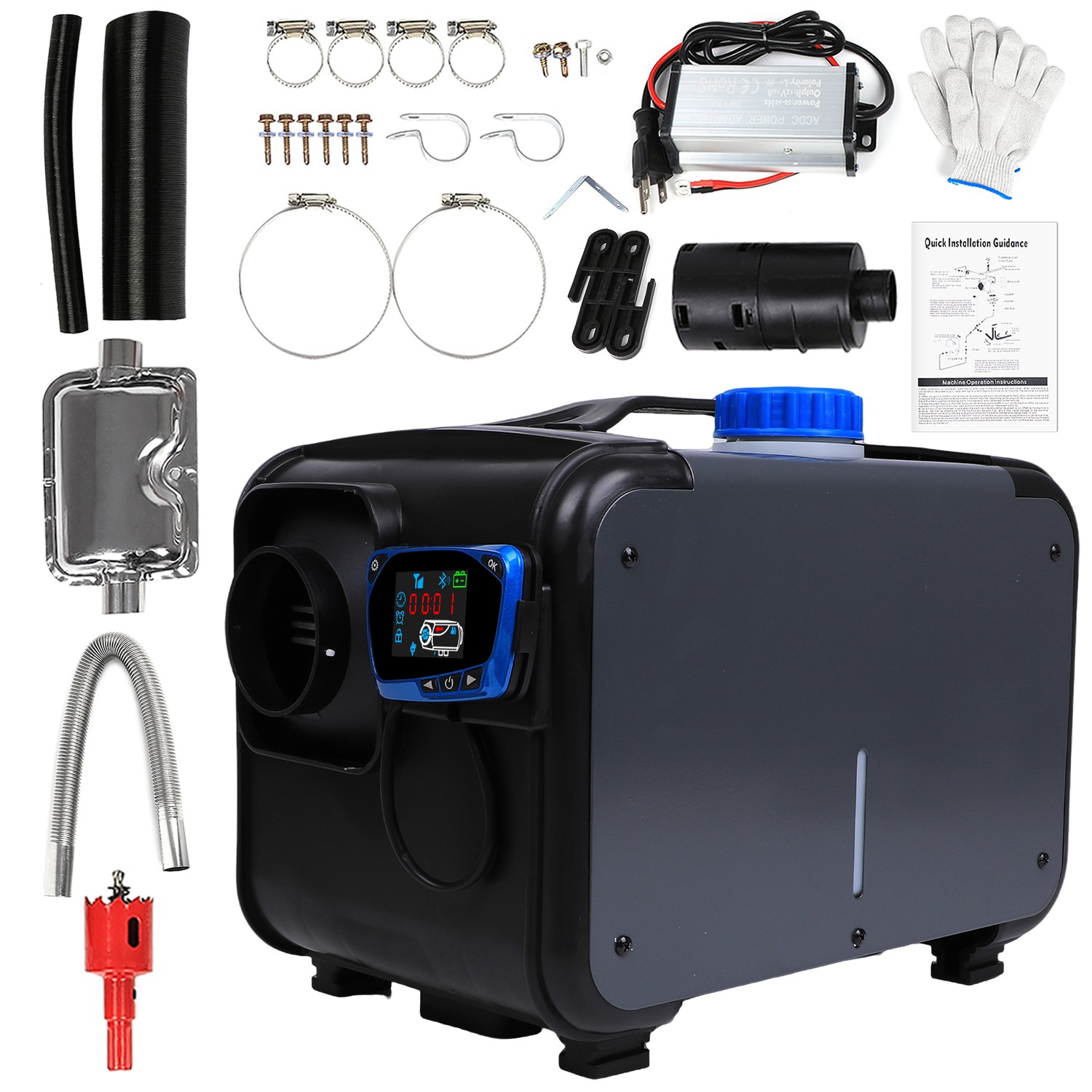 5KW Diesel Air Heater 12V/24V APP Bluetooth & 110V AC Adapter For Car RV Indoors