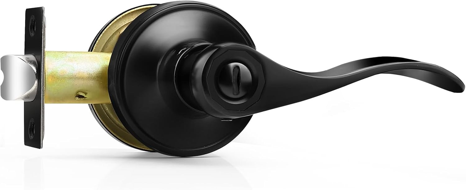 Probrico Wave Style Matte Black Privacy Door Knobs, Reversible Privacy,