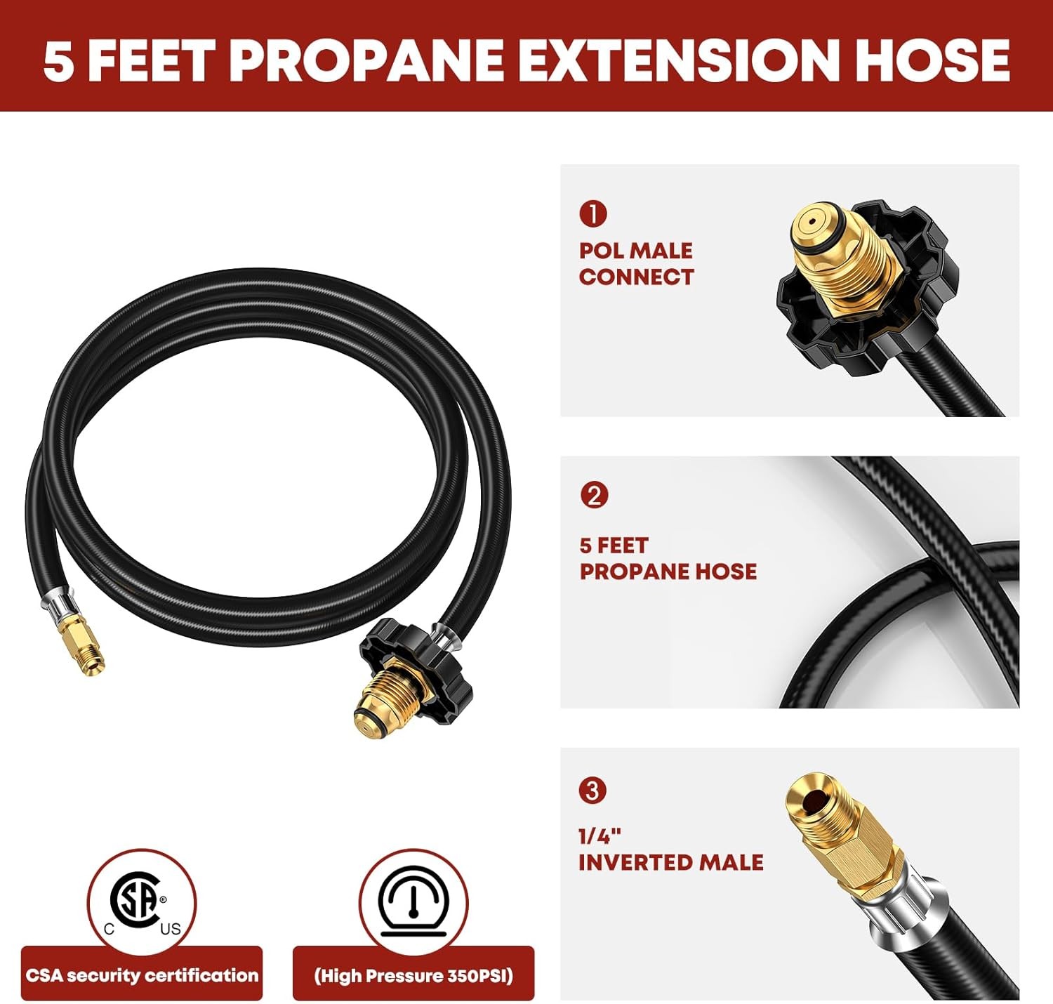 Extend a Stay Rv Propane Kit, 5FT & 12FT Hoses and Silver; Black