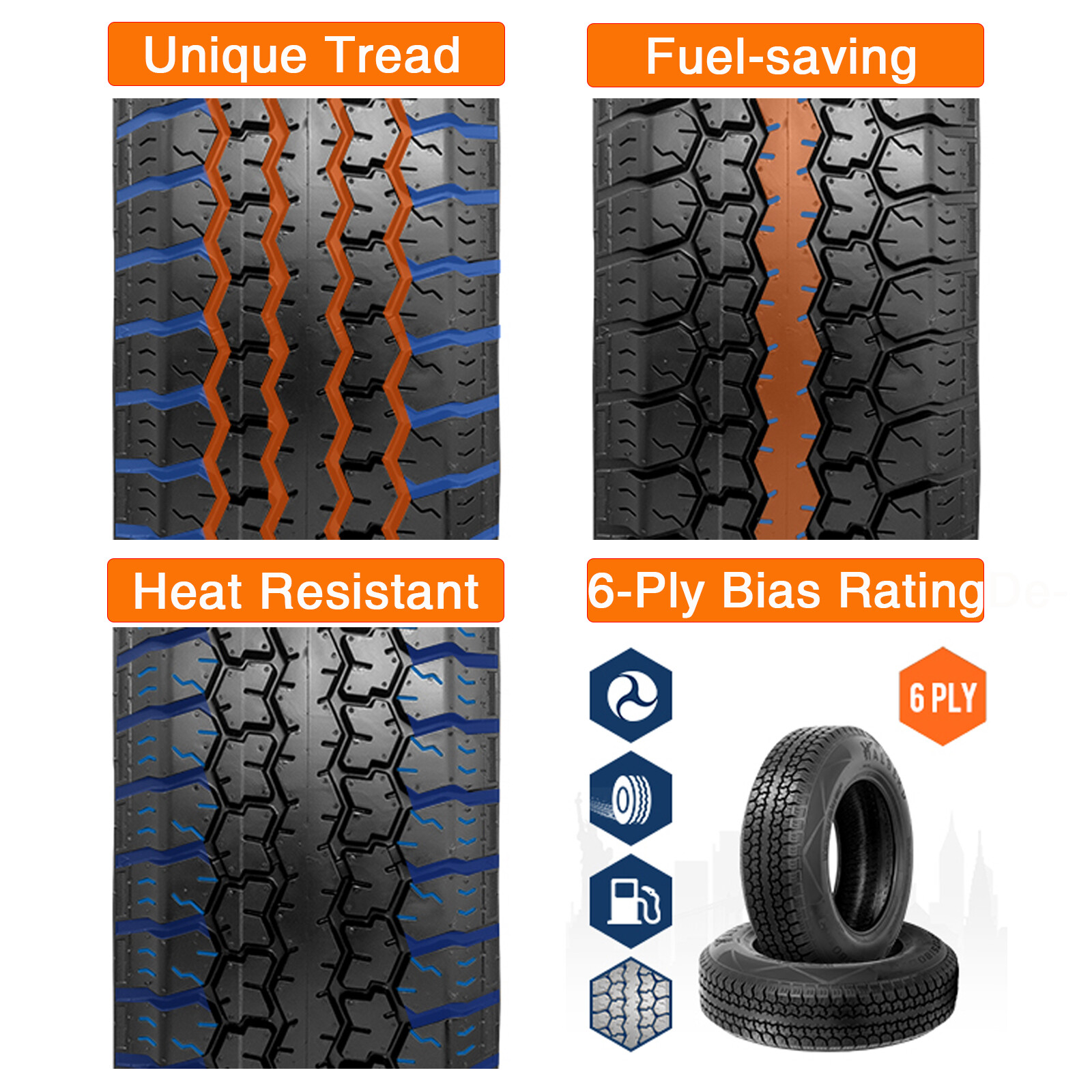 Set 4 ST175/80D13 Trailer Tires 6Ply Load Range C 175 80 13 Tubeless Replacement
