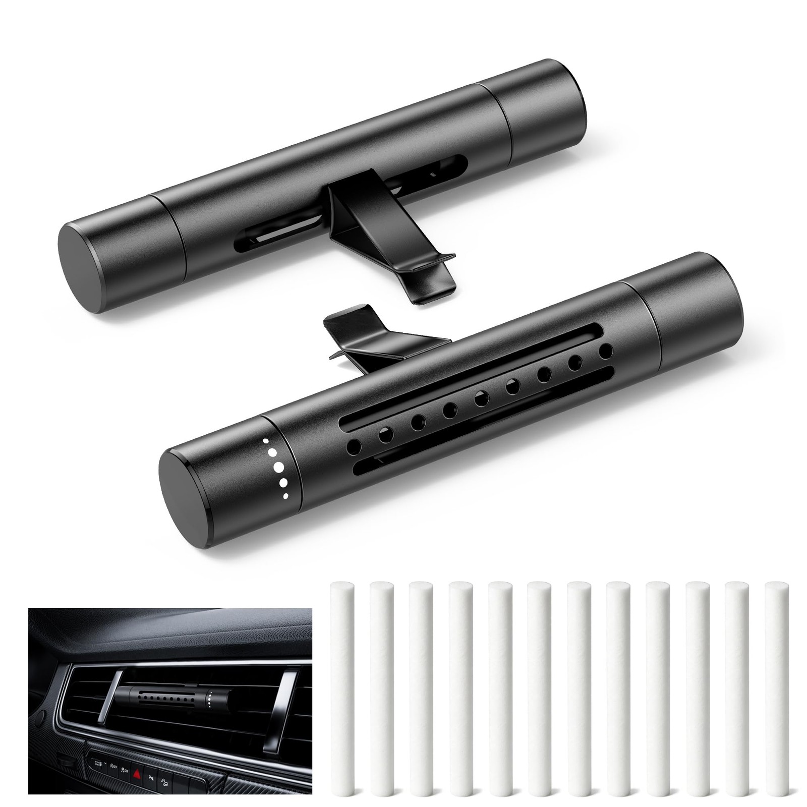 2-Pack Refillable Car Air Freshener Vent Clips, 2 Count (Pack of 1), Black