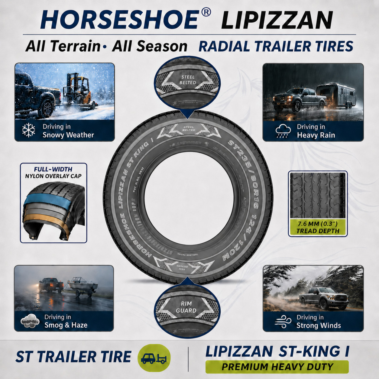 4 ST235/80R16 12PR 126/122M Trailer Tires 12 Ply LIPIZZAN ST-KING II 235 80 16