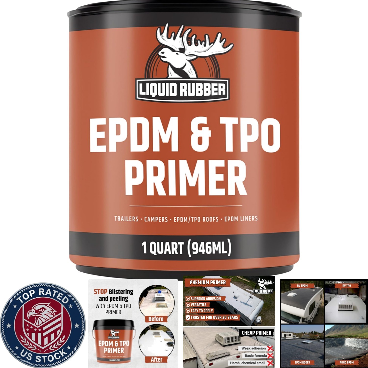 High-Performance EPDM and TPO Primer – Waterproof Basecoat for Trailers, 1 Quart