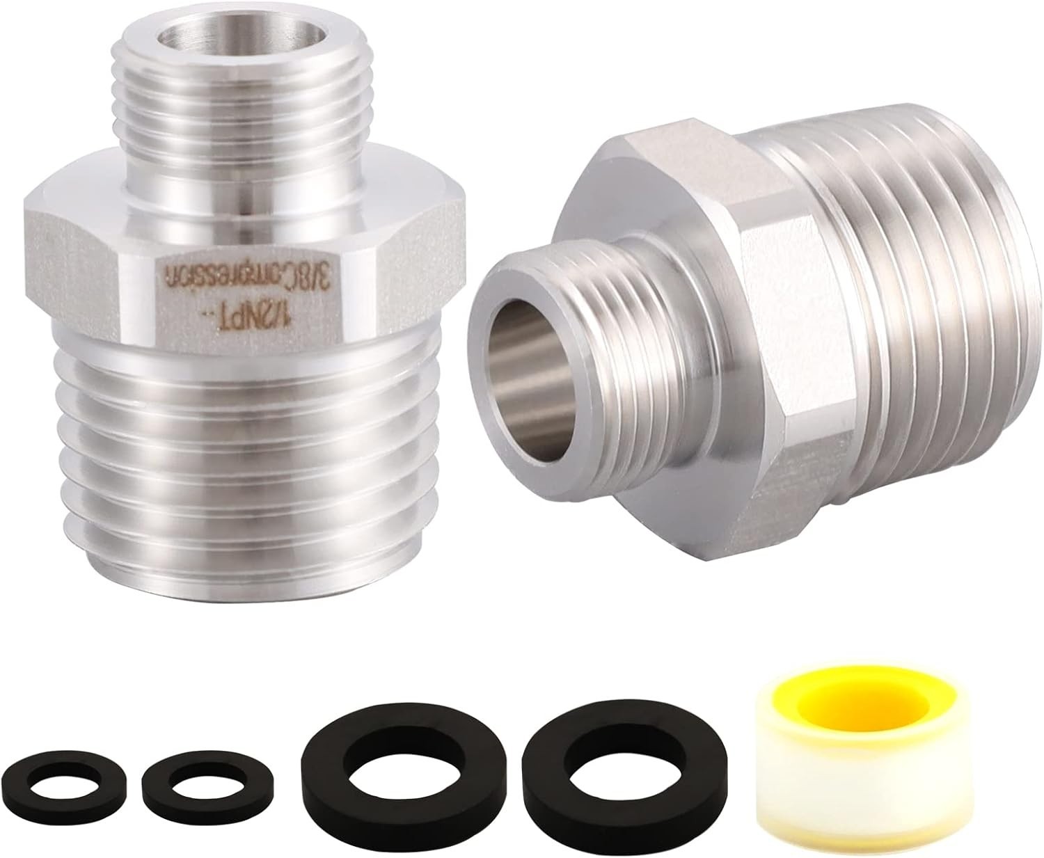 Lead-Free 304 RV Faucet Adapter Set – 1/2″ to 3/8″ Reducer (Set of 2)