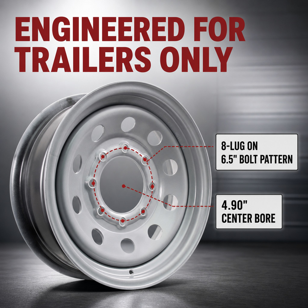 Trailer Wheel 16 Inch 16X6 8 Lug Silver Modular Equipment Trailer Rim