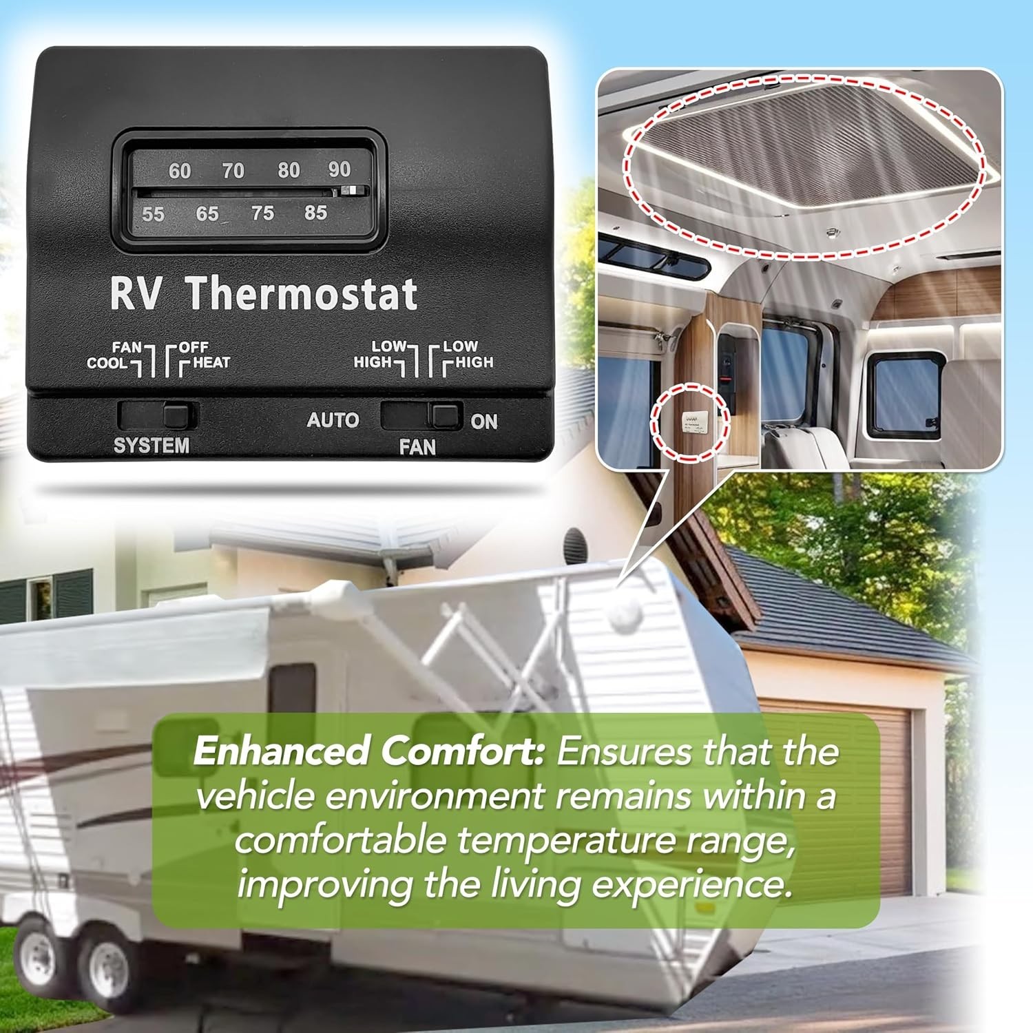 Wired Touch Control RV Air Conditioner Thermostat – Compatible with Mach Series