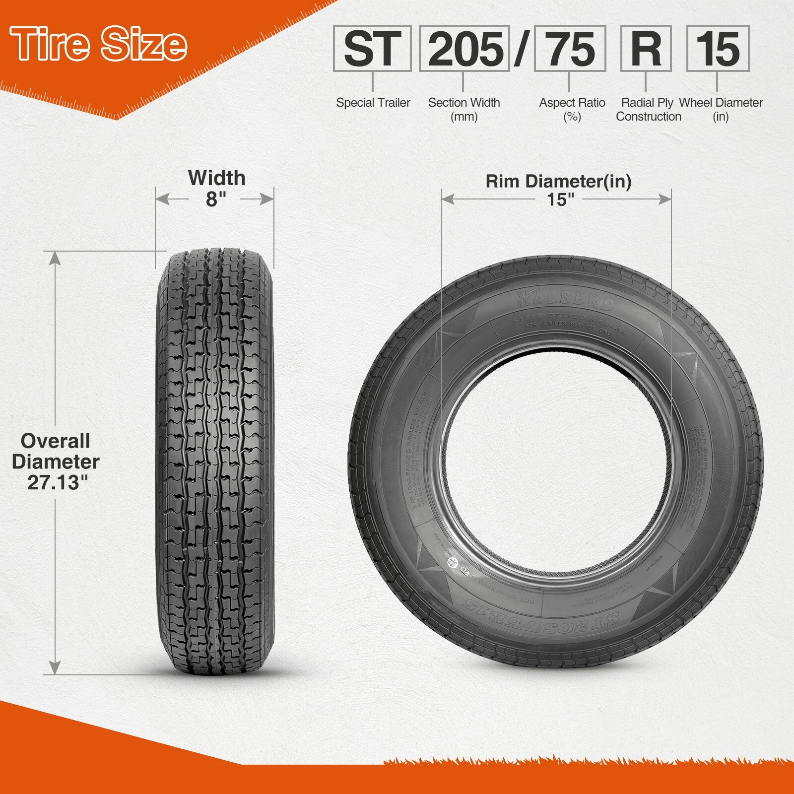 Set Of 4 ST205/75R15 Trailer Tires Radial 205 75 15 Tubeless 8PR Load Range D