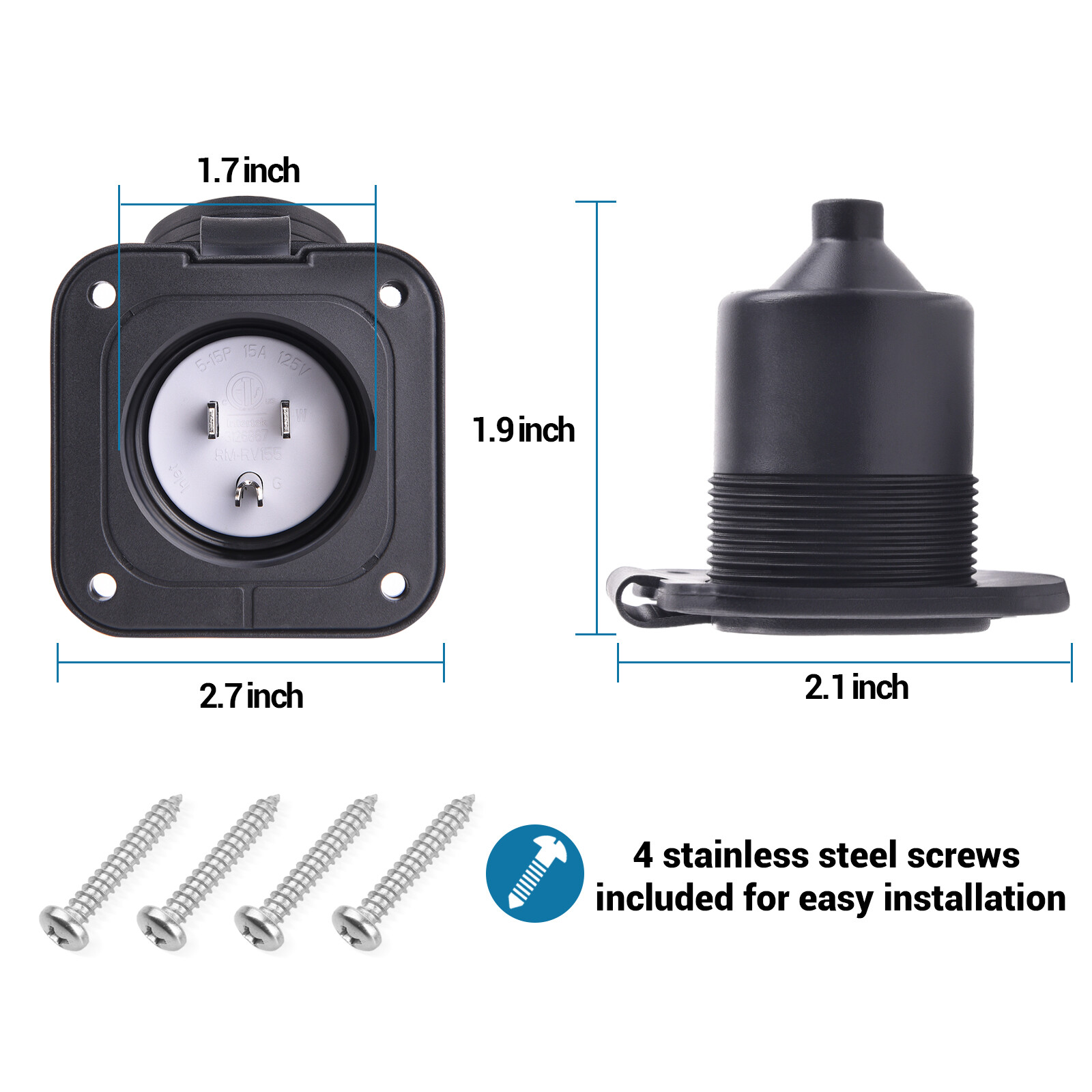 15 amp 125v White Flanged Power Inlet Plug Receptacle For Boat RV Marine Inlet