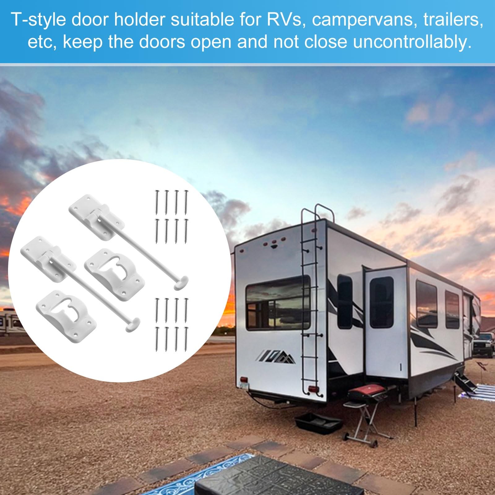6 Inch White RV T Style Door Holder Catch Latch Camper Trailer Hardware