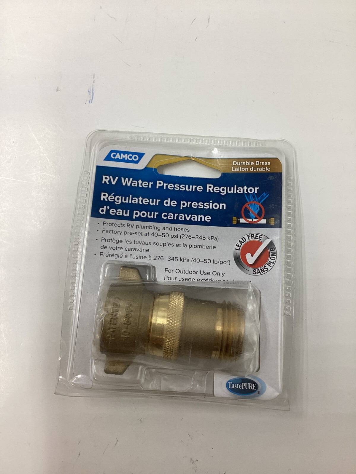 Camco 40055 RV Water Pressure Regulator Brass Durable 40-50 PSI