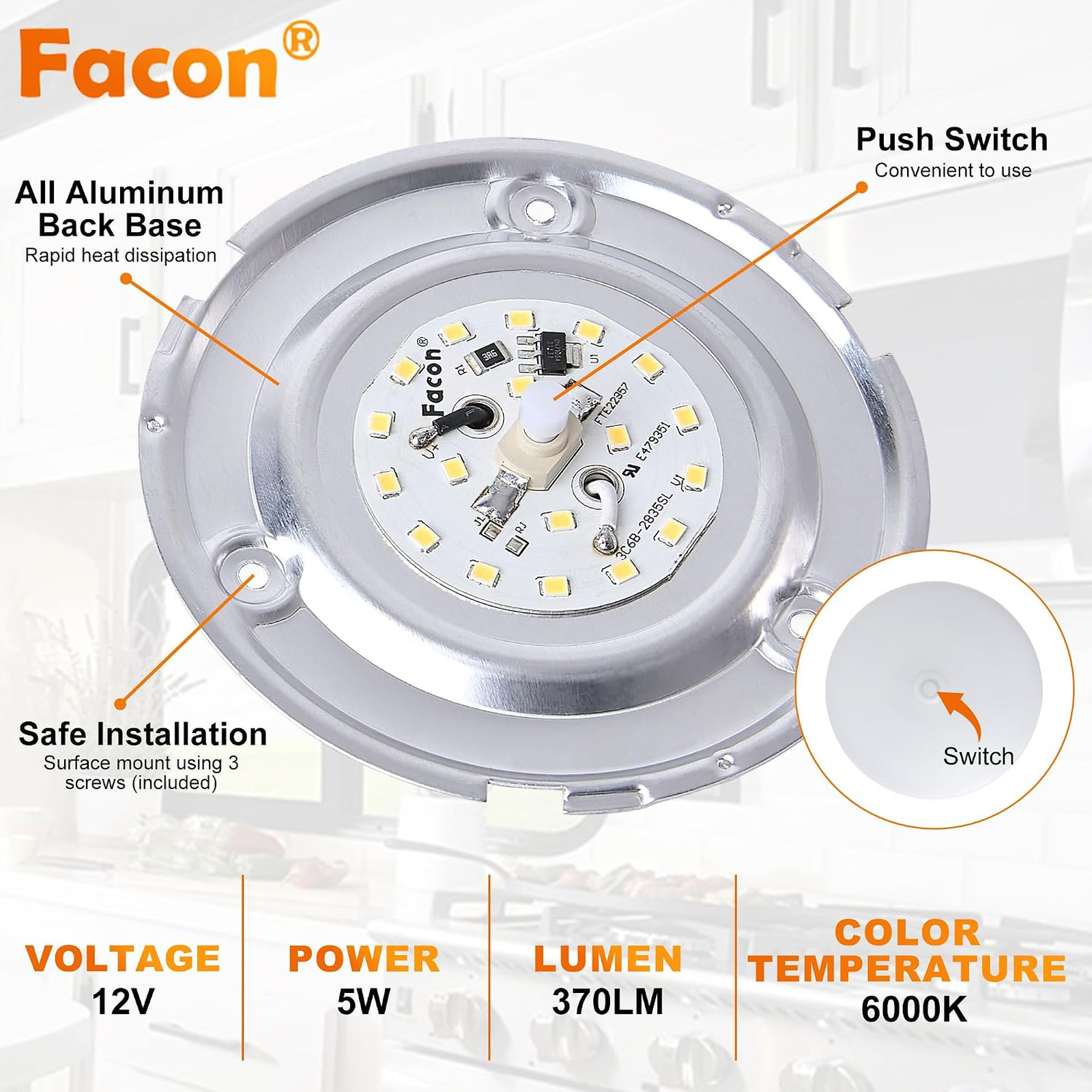 4.5 Inch LED RV Puck Light Surface Mount 2 Pack SY-SM45 12V Daylight White 370LM