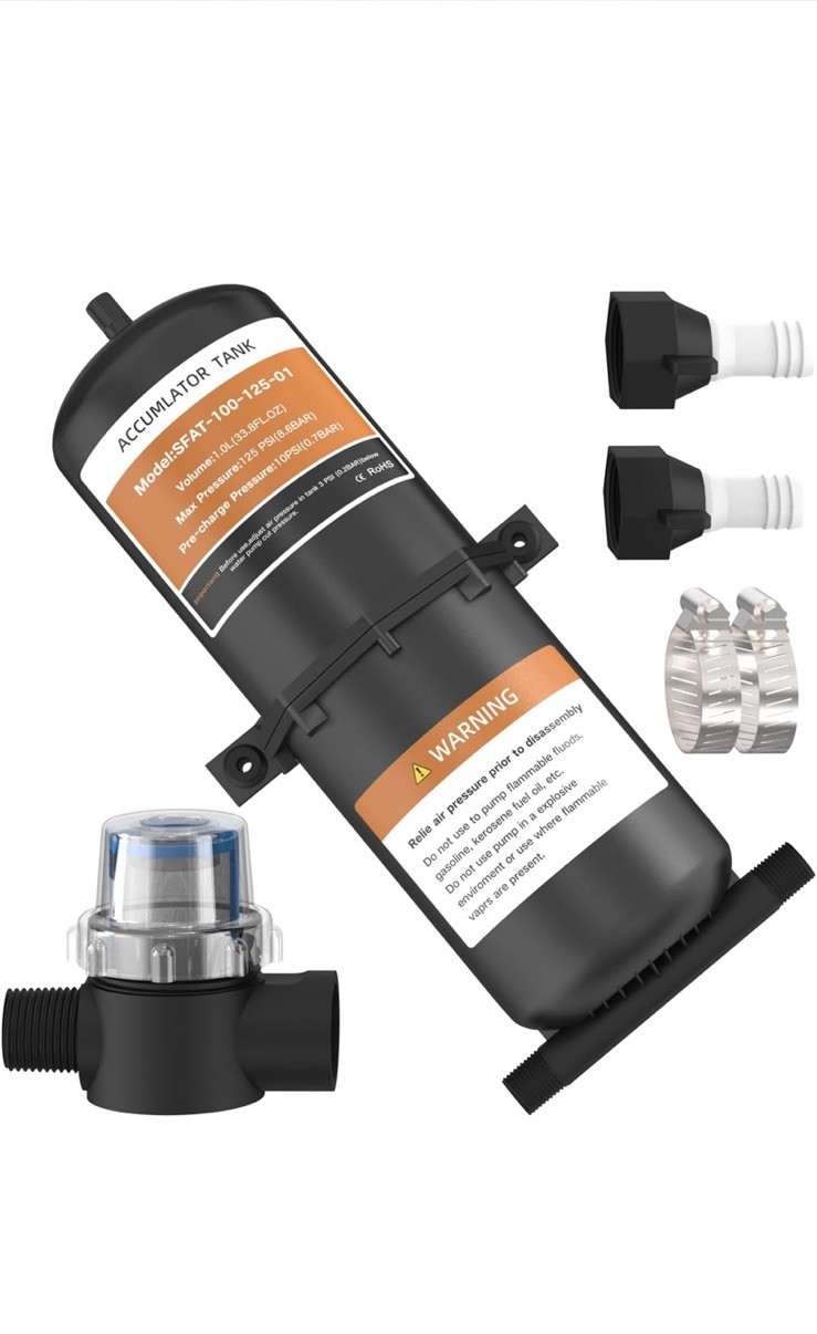 RV Accumulator Tank 1.0L Max 125PSI Pre-Pressurized Control Inner Bladder